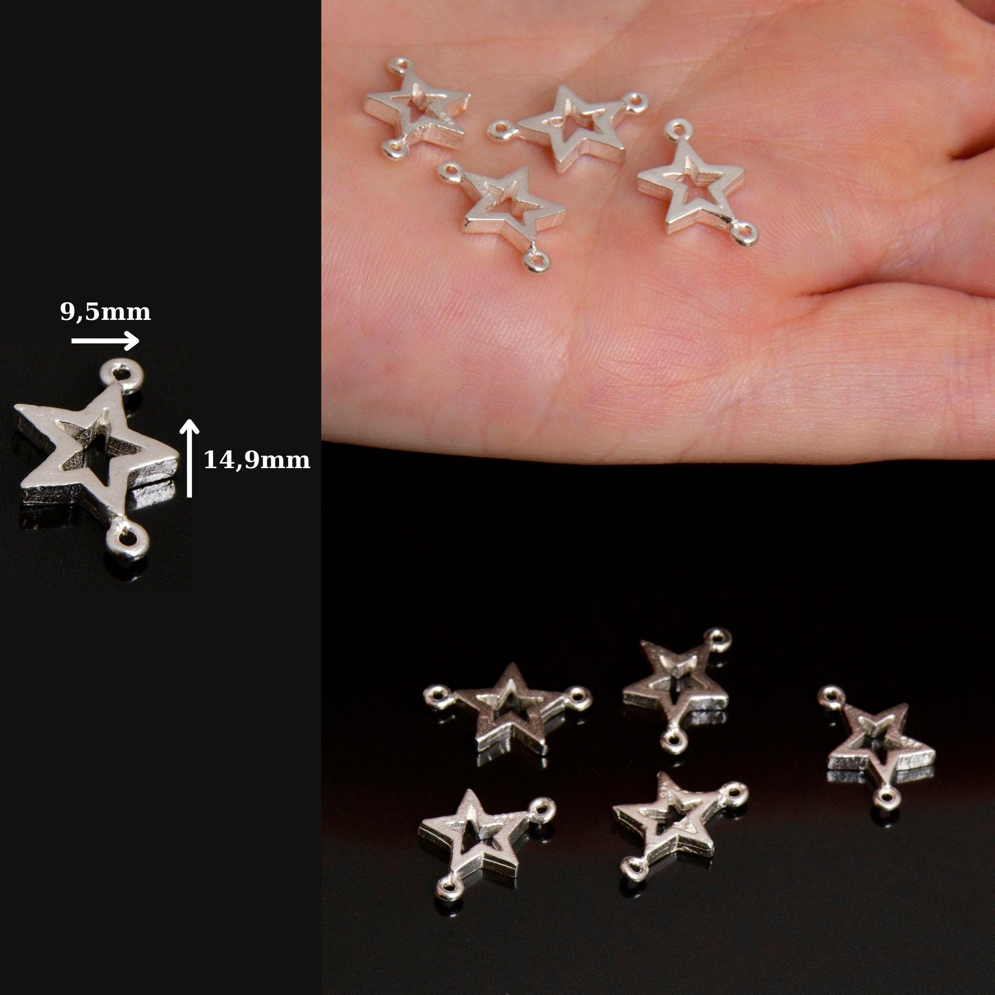 925 Sterling Silver & 24K Gold Vermeil Star Connector Charms, Star Shape Connector, Connector For Jewelry Making, S52V/S52