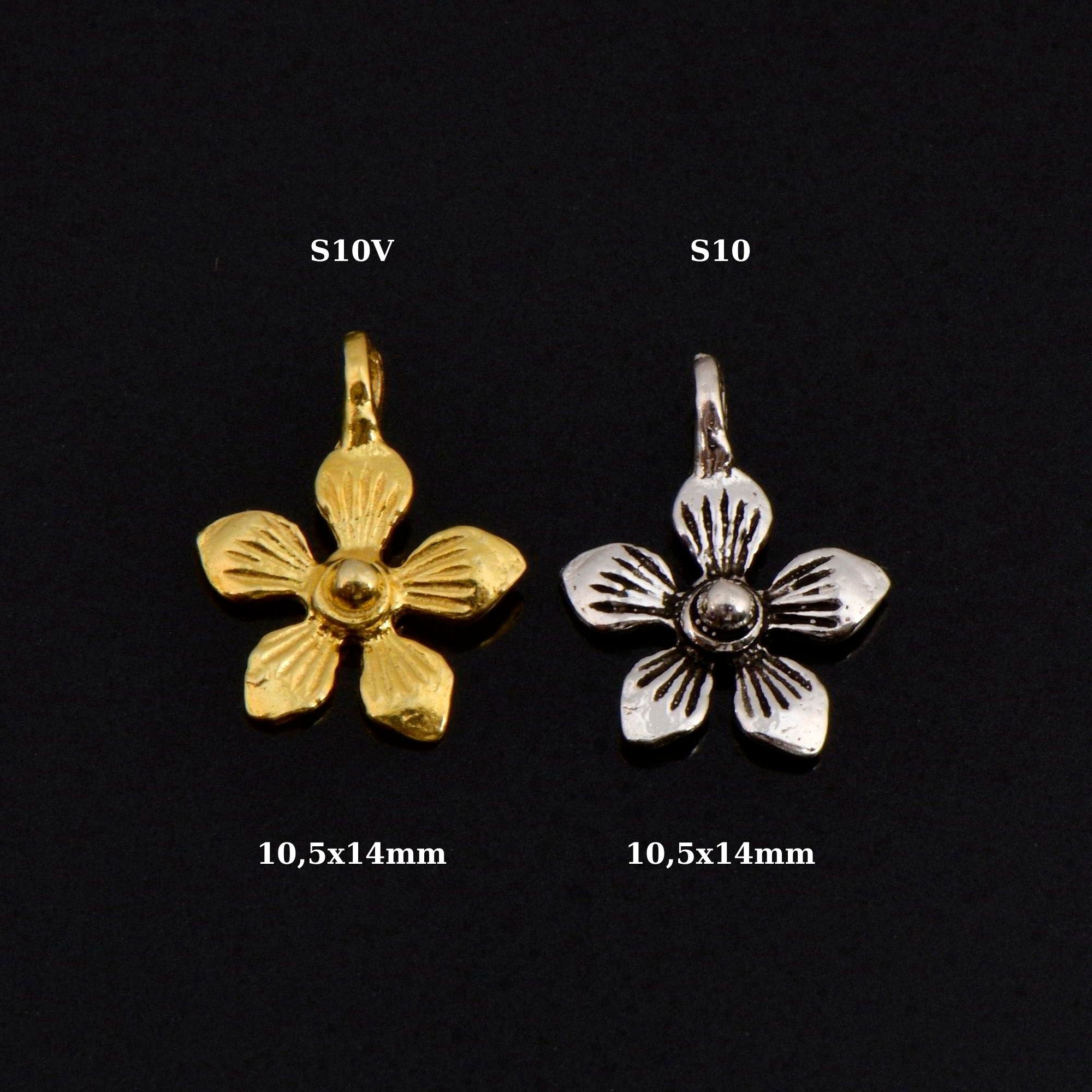 925 Sterling Silver & 24K Gold Vermeil Flower Dangle Charm, Star Dangle Charm, Necklace Charm, Earrings, Jewelry Findings, S10V\S10