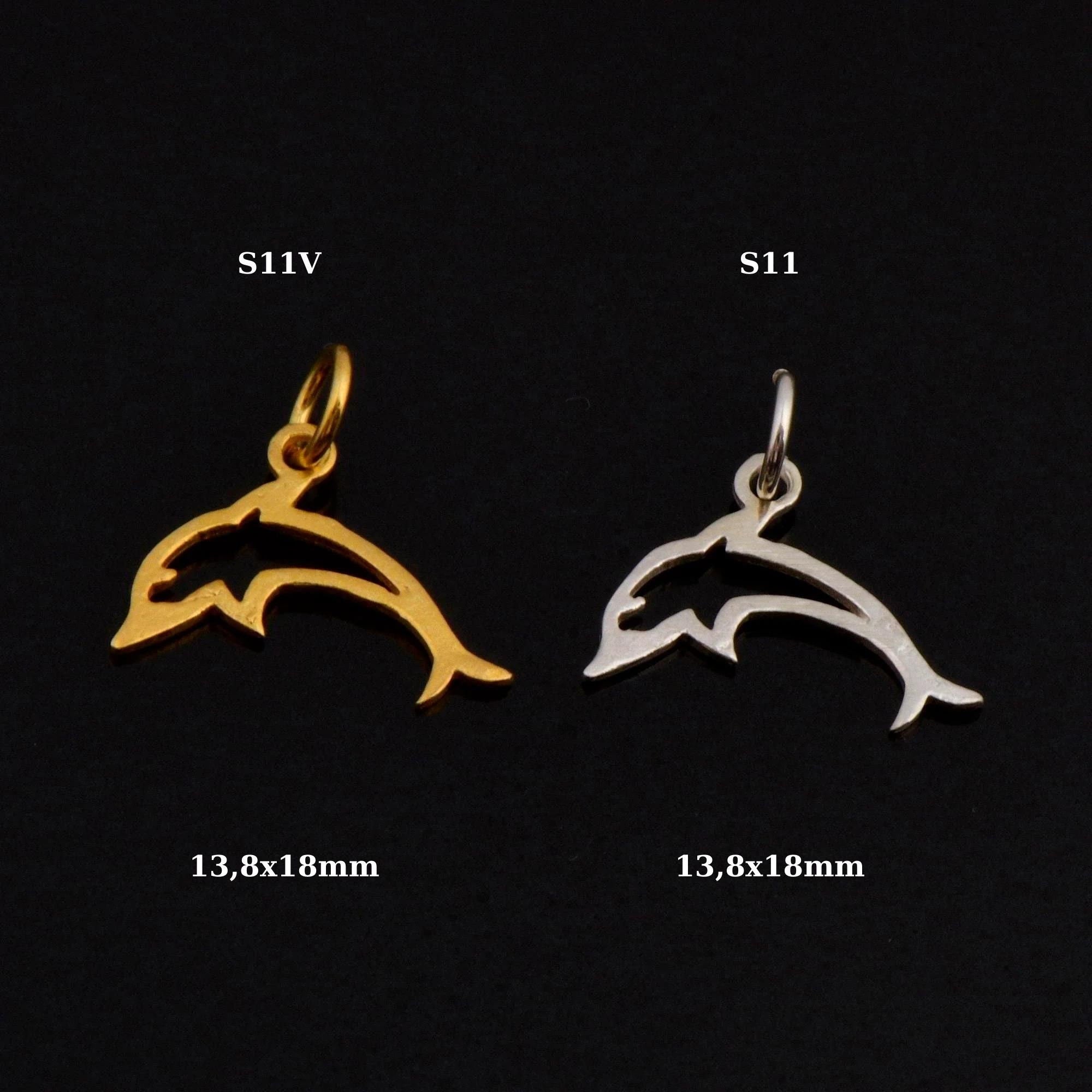 925 Sterling Silver & 24K Gold Vermeil Dolphin Dangle Charm, Fish Dangle Charm, Necklace Charm, Earrings, Jewelry Findings, S11V\S11