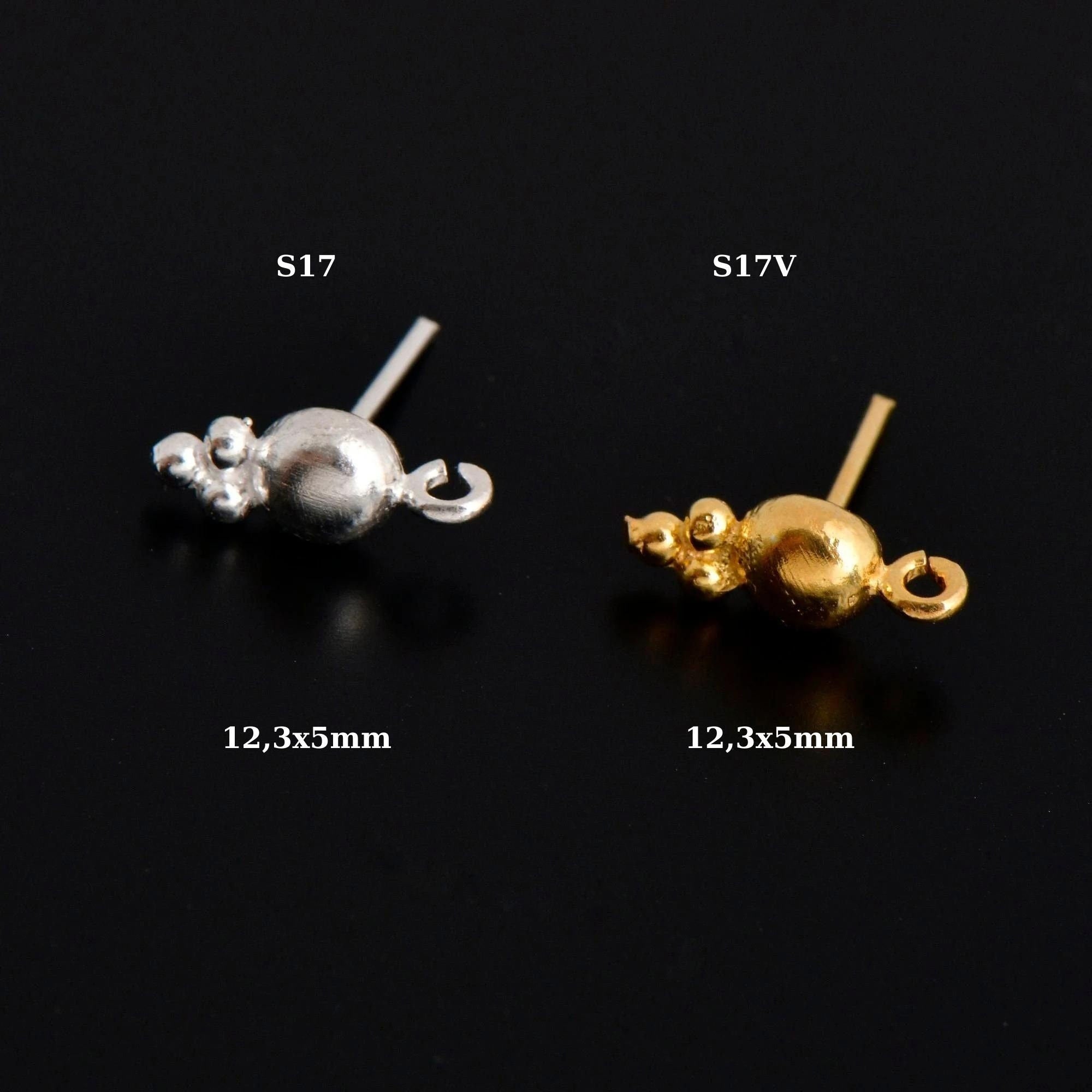 24K Gold Vermeil & 925 Silver Ball Ear Post, Round Ball Ear Posts with Loop, Silver Ball Shape Earring Posts, Jewelry Findings, S17V/S17