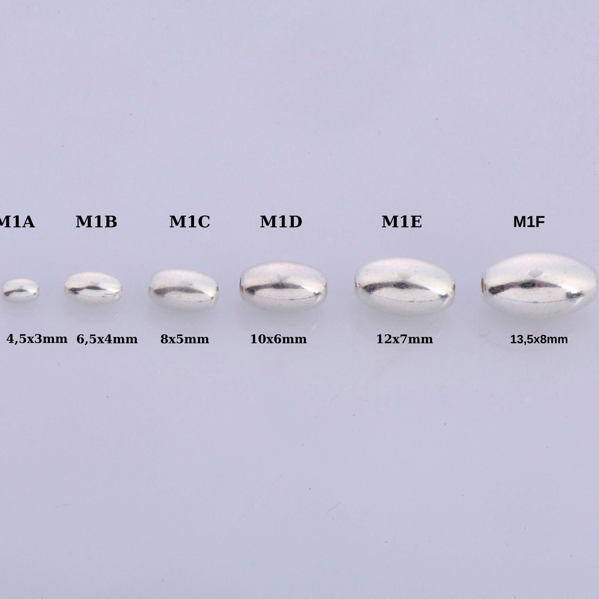 925 Sterling Silver Oval Beads, Solid 925 Rice Beads, Seamless Olive Beads, Barrel Shape Bracelet Spacer Beads, Jewelry Supplies, M1 A-F