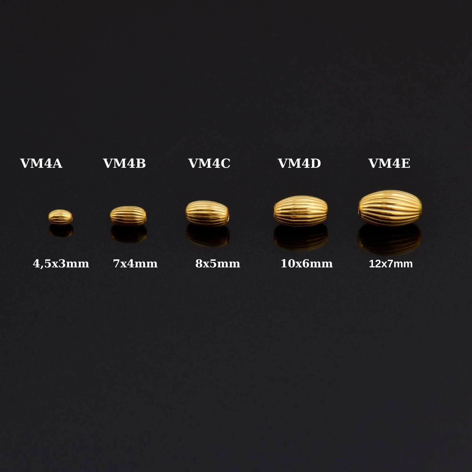 24K Gold Plated Seamless Oval Beads, 925 Silver Corrugated Oval Beads in 24K Gold Vermeil, Olive Shape Beads, Jewelry Supplies, VM4 A-E