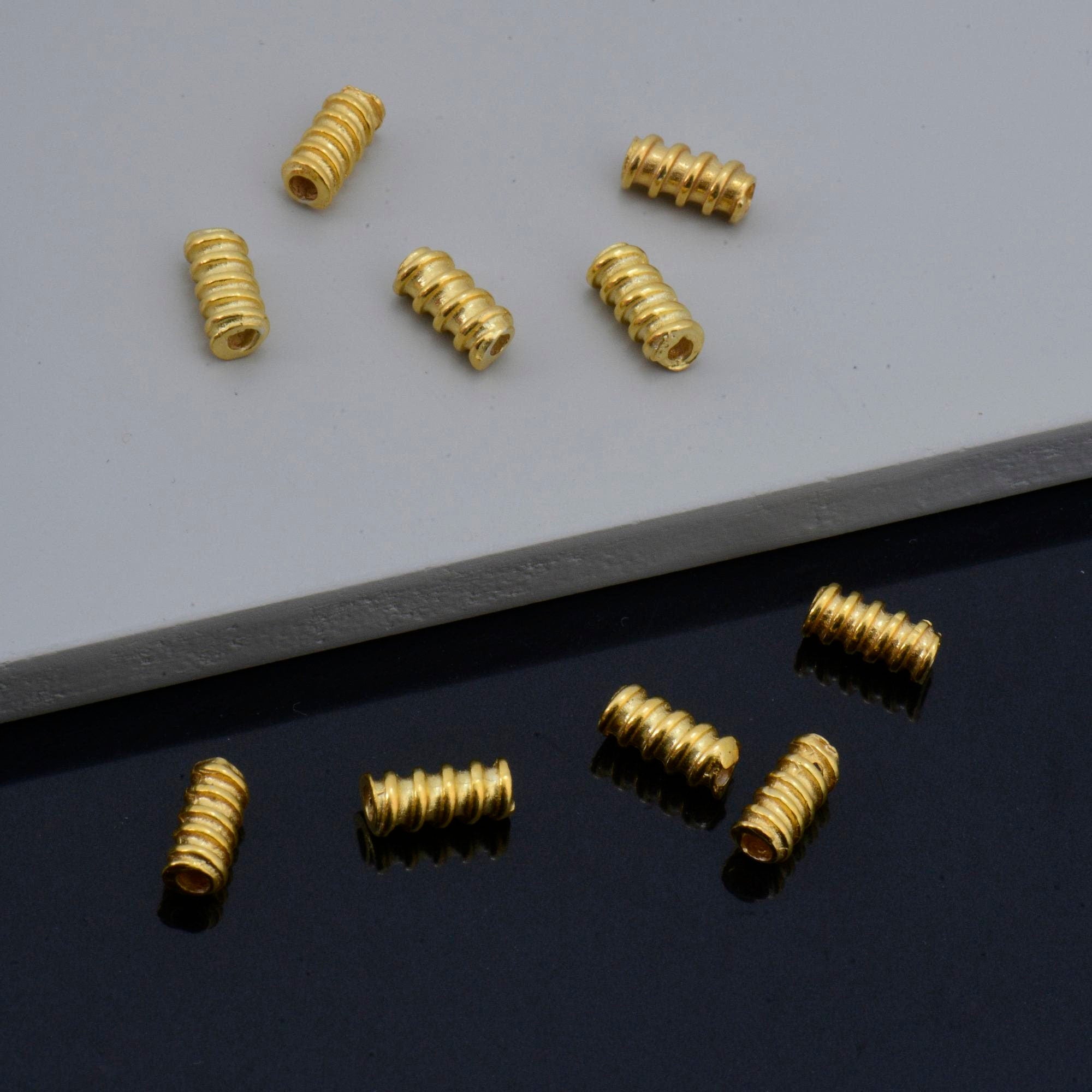 24K Gold Vermeil & 925 Silver Tube Beads, Gold Plated Coiled Tube Beads, Spacer Tube Beads, Silver Tube Beads For Jewelry Making, VM/M17