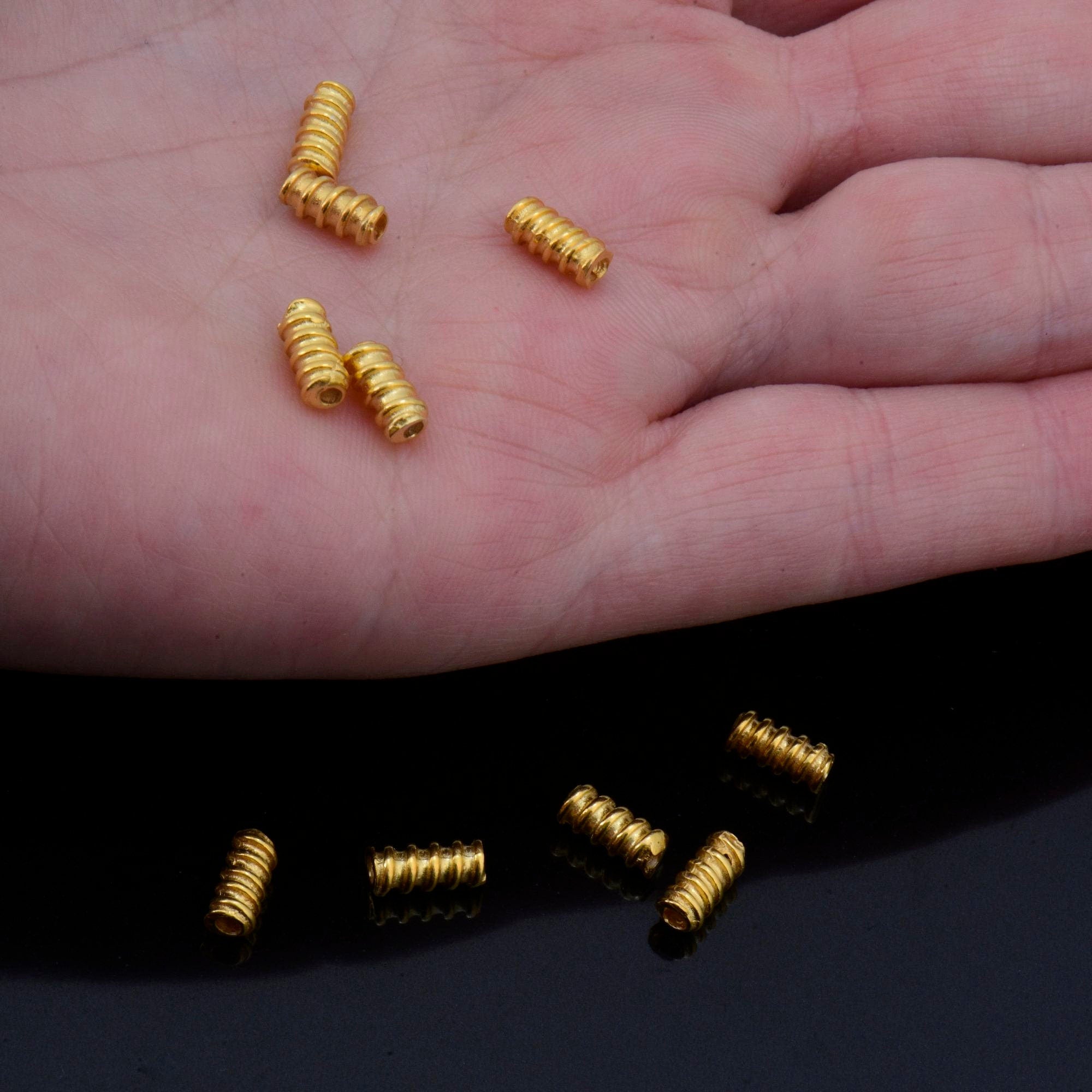 24K Gold Vermeil & 925 Silver Tube Beads, Gold Plated Coiled Tube Beads, Spacer Tube Beads, Silver Tube Beads For Jewelry Making, VM/M17