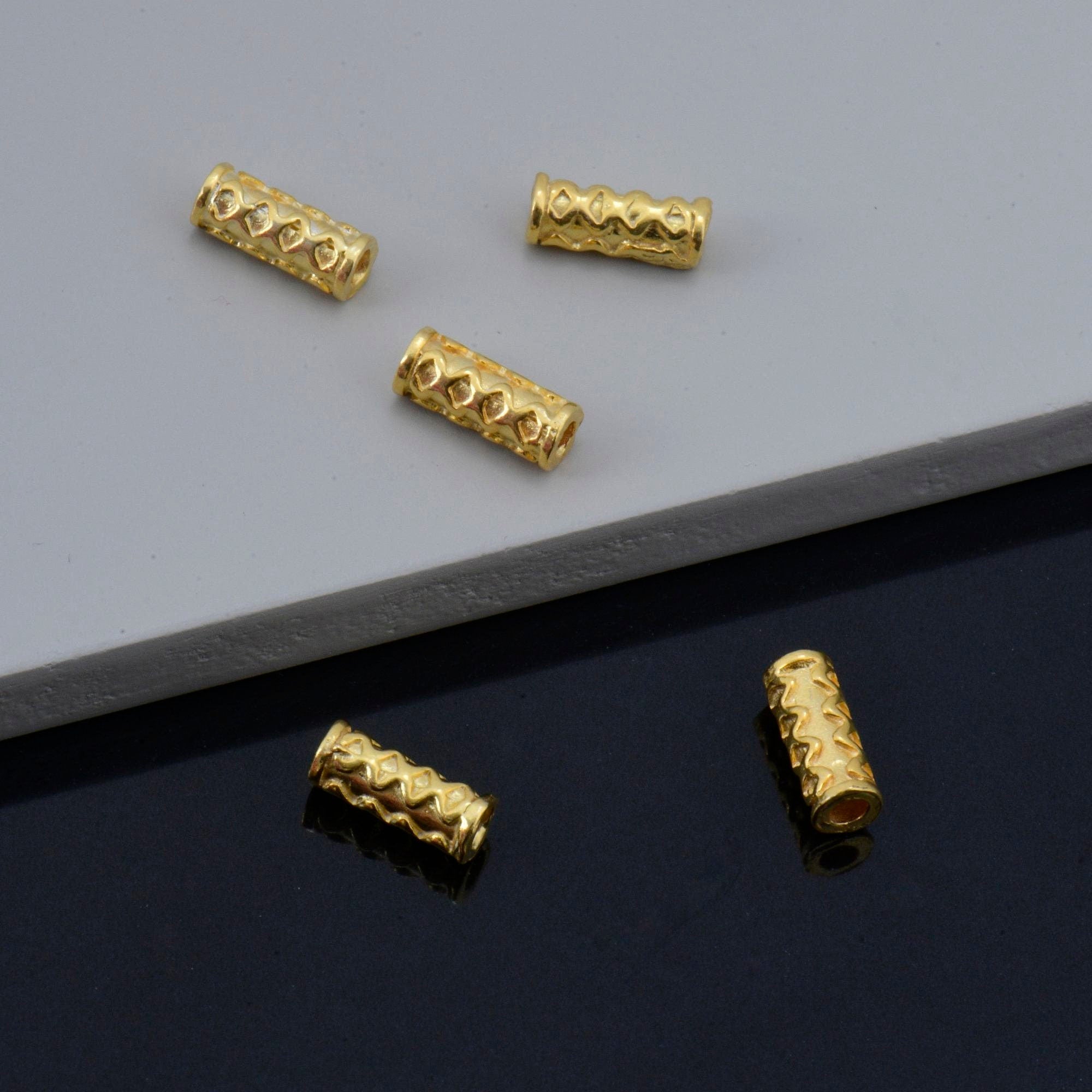 24K Gold Vermeil & 925 Silver Tube Beads, Gold Plated Tribal Tube Beads, Silver Spiral Tube Beads, Tube Beads For Jewelry Making, VM/M18