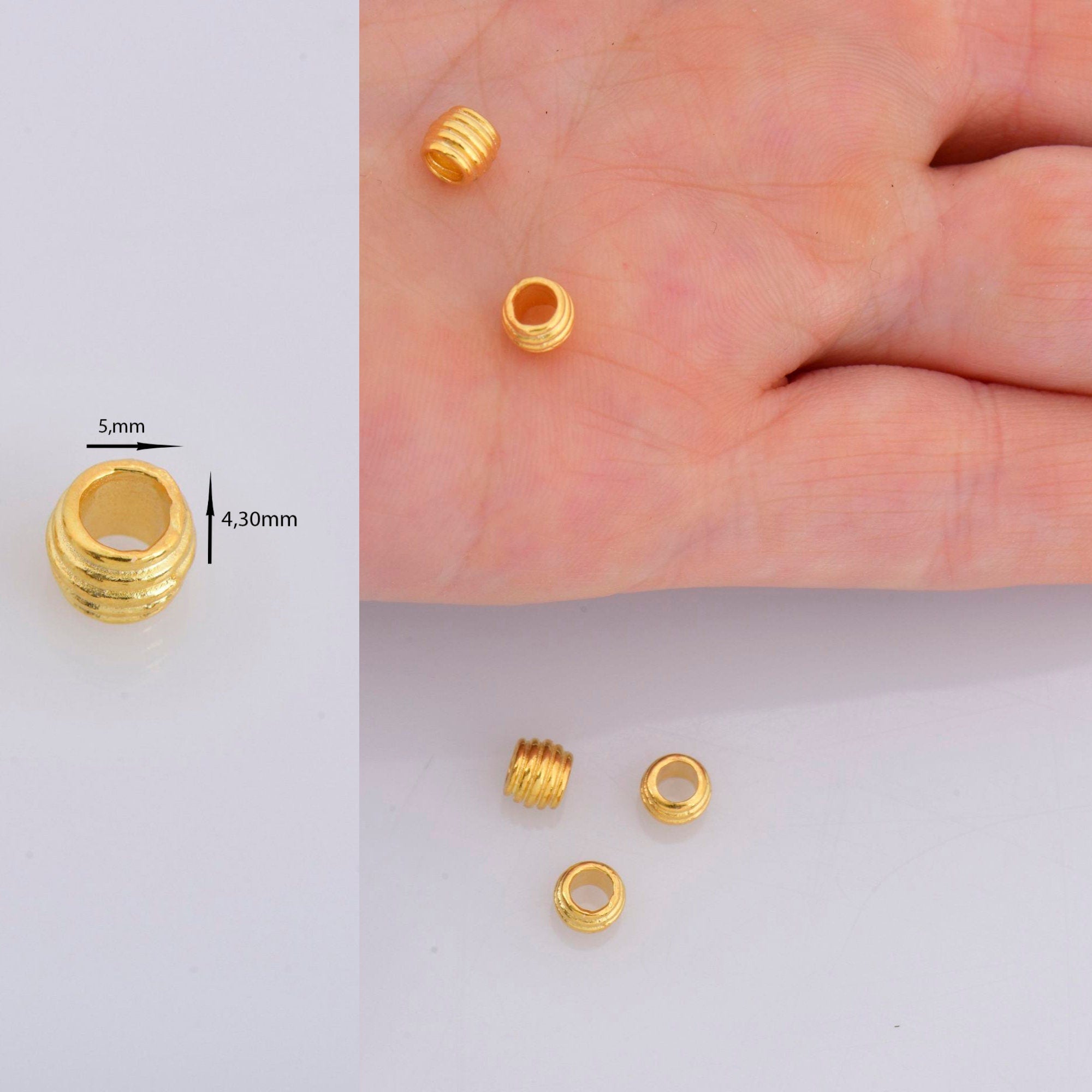 24K Gold Vermeil & 925 Silver Tube Beads, Gold Plated Coiled Tube Beads, Silver Spacer Tube Beads, Tube Beads For Jewelry Making, VM/M19