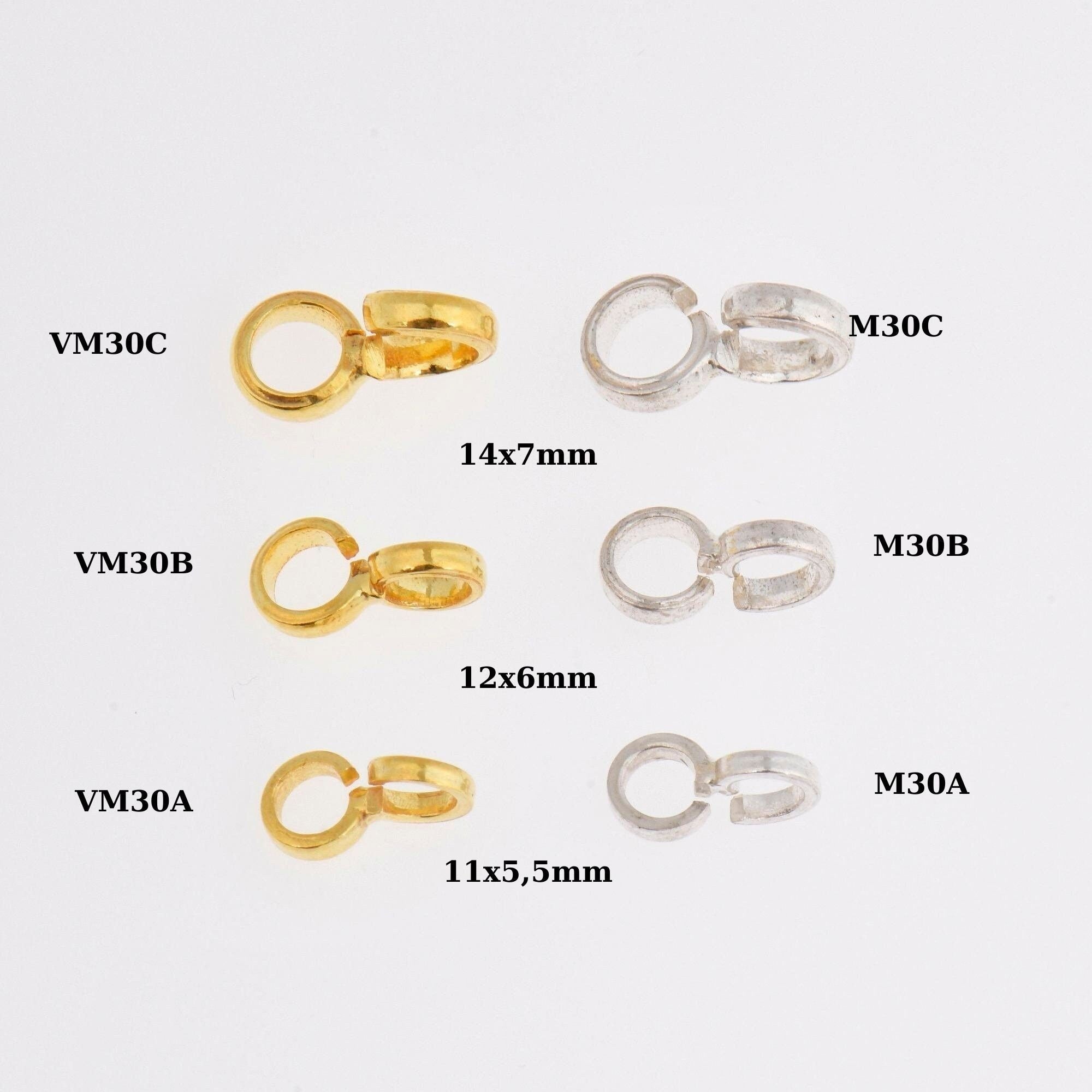 24K Gold Vermeil & 925 Silver Bails with Open Loop, Silver Open Loop Bails in Gold, Silver Connector Bails, Jewelry Findings, M/VM30 A-C