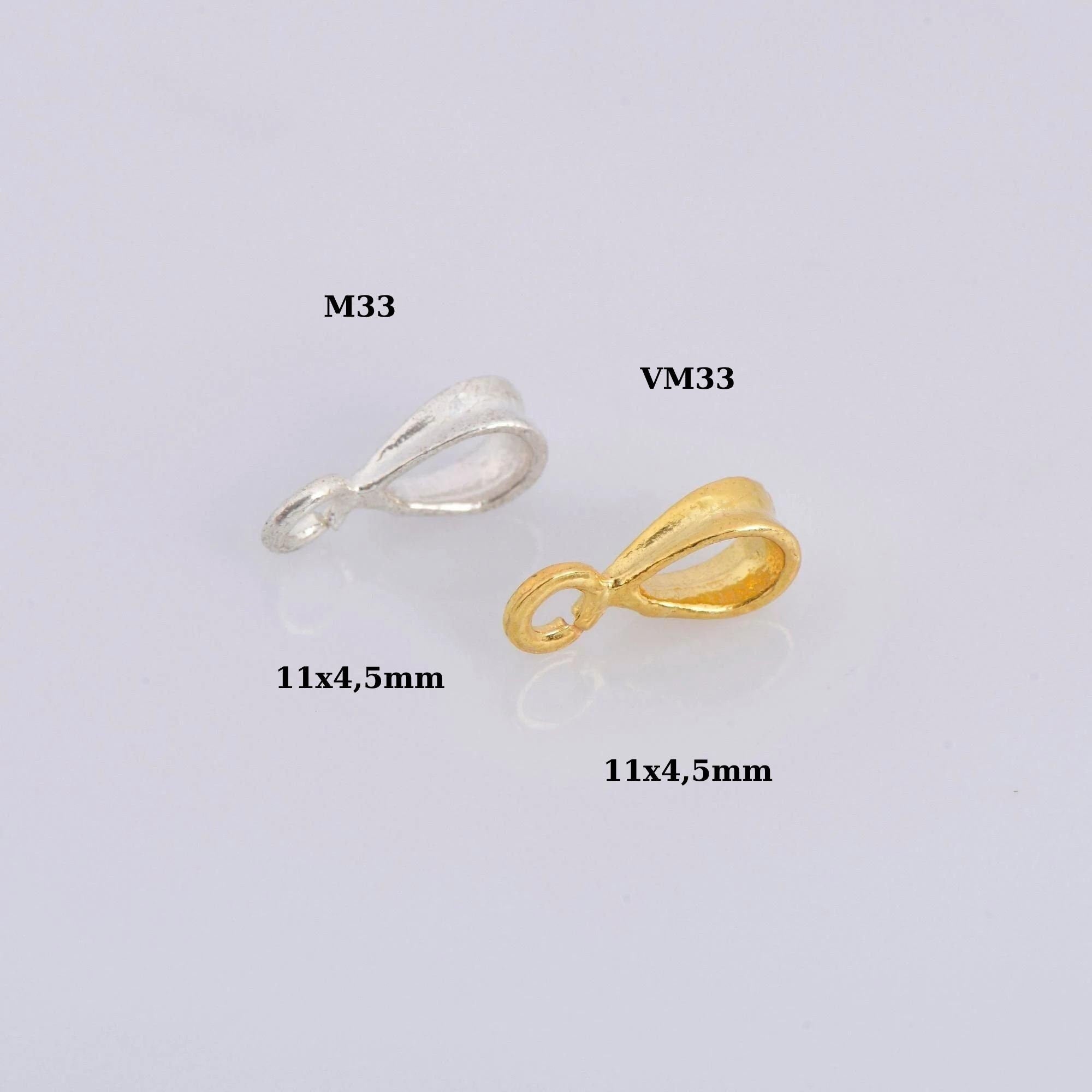 24K Gold Vermeil & 925 Silver Bails with Open Loop, Plated Open Loop Bails, Smooth Connector Bails, Bail Charms, Jewelry Findings, M/VM33