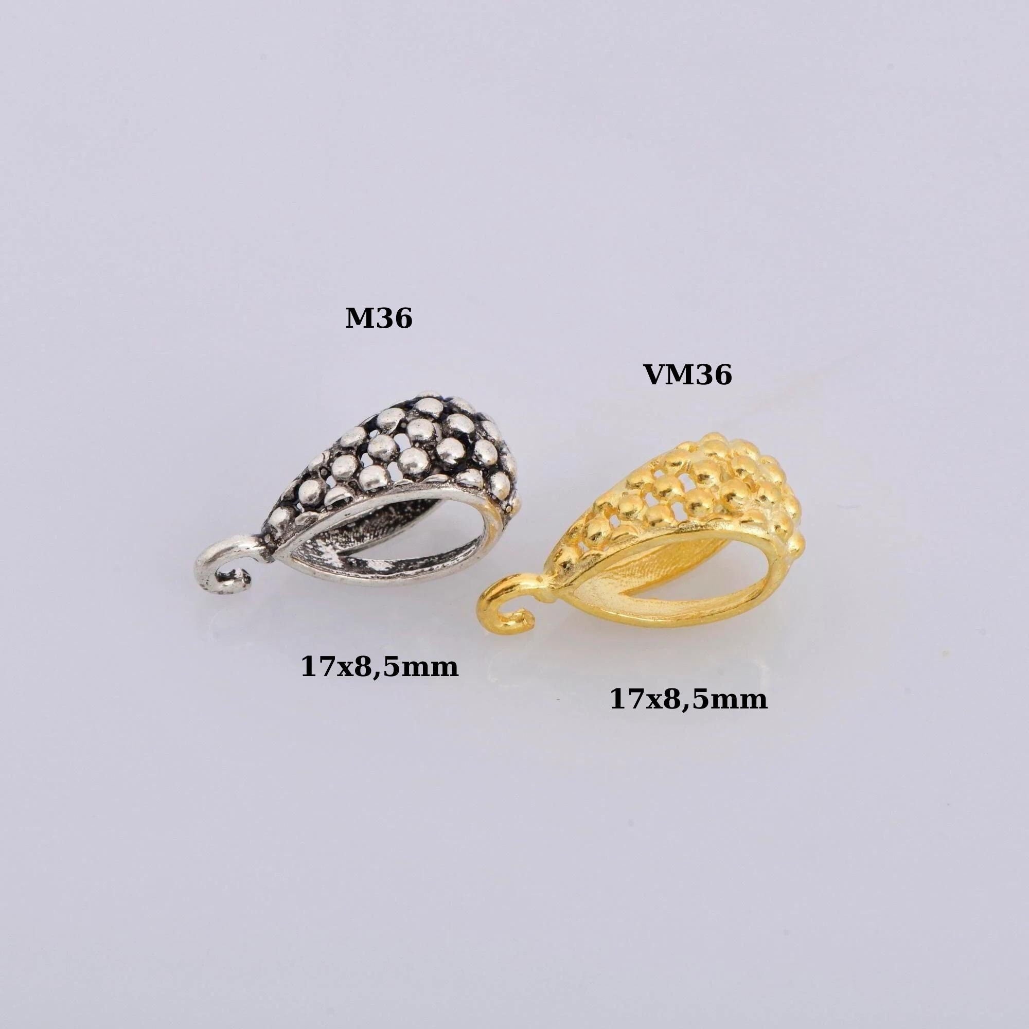 24K Gold Vermeil and 925 Silver Filigree Bails with Open Loop, Antique Silver Open Loop Bails, Connector Bails, Silver Findings, M/VM36