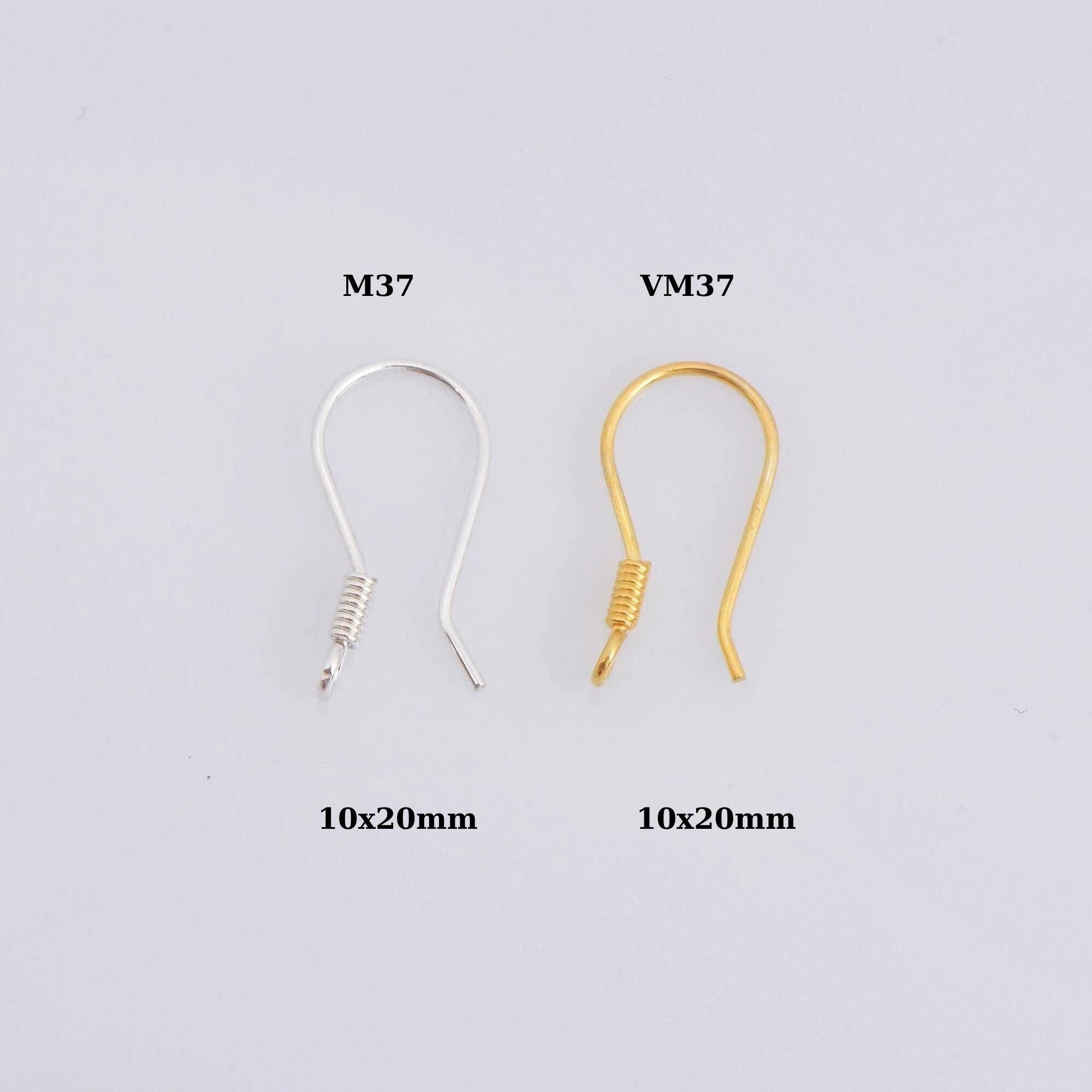 24K Gold Vermeil and 925 Silver Ear Wires, Silver Earring Hooks in Gold, Fancy Ear Wires, Earrings Making Supply, Jewelry Findings, M37/VM37
