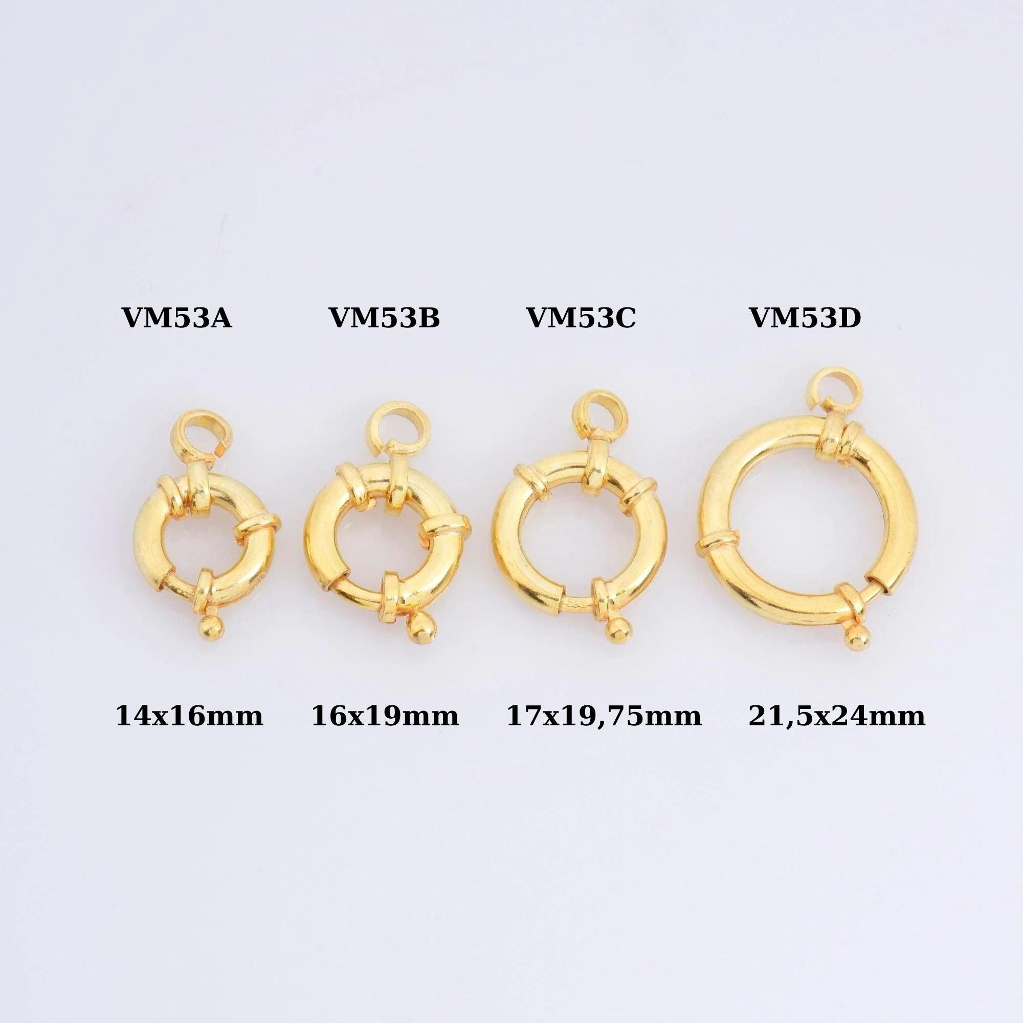 24K Gold Vermeil Spring Ring Clasp, Solid Silver Spring Clasps with Open Loop, 24K Gold Plated Trigger Spring Clasp, Jewelry Findings, VM53D