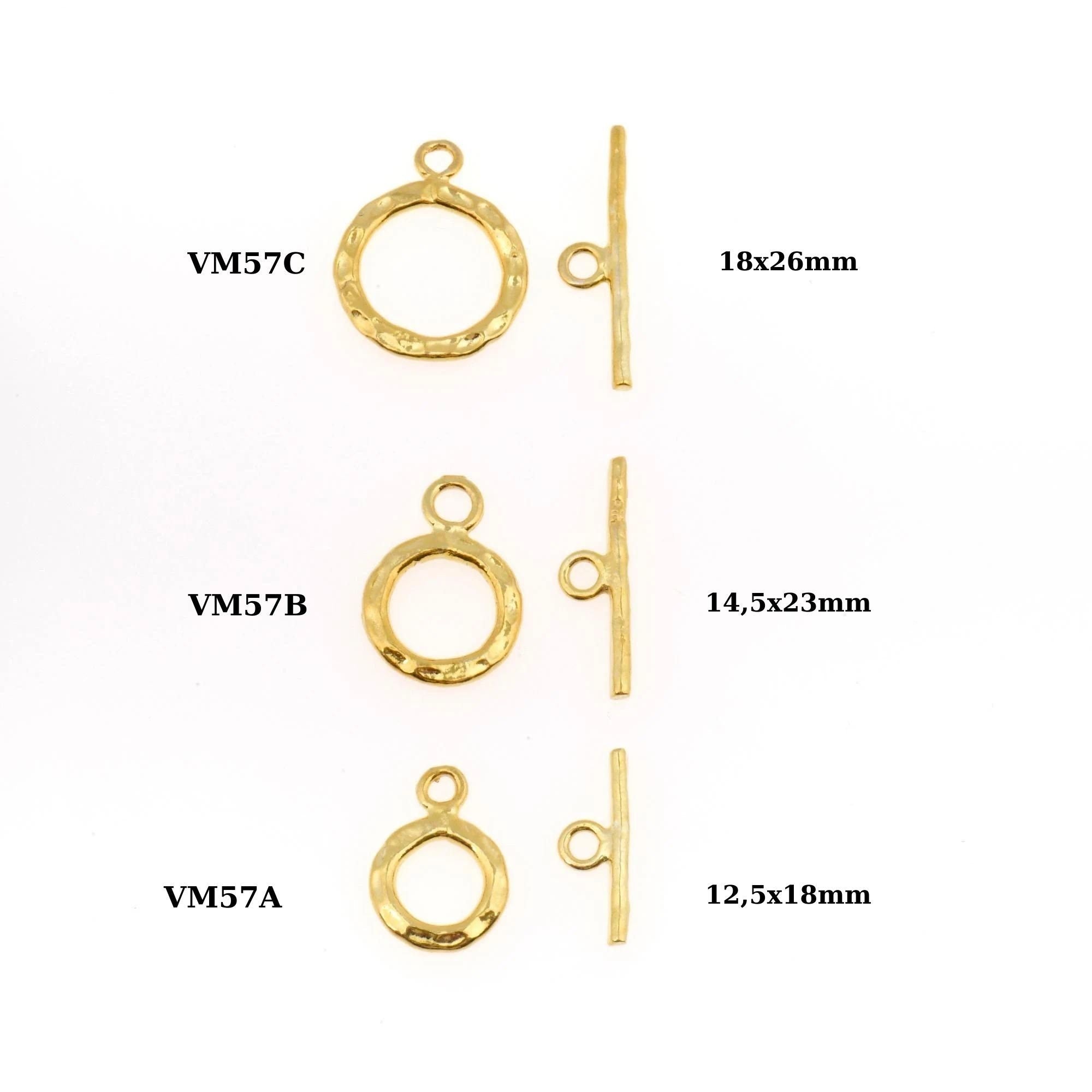 24K Gold Vermeil Toggle Clasps, 925 Solid Silver Toggle Clasp, Plated Organic Toggle Clasp Set, Jewelry Supply, Jewelry Findings, VM57A-C
