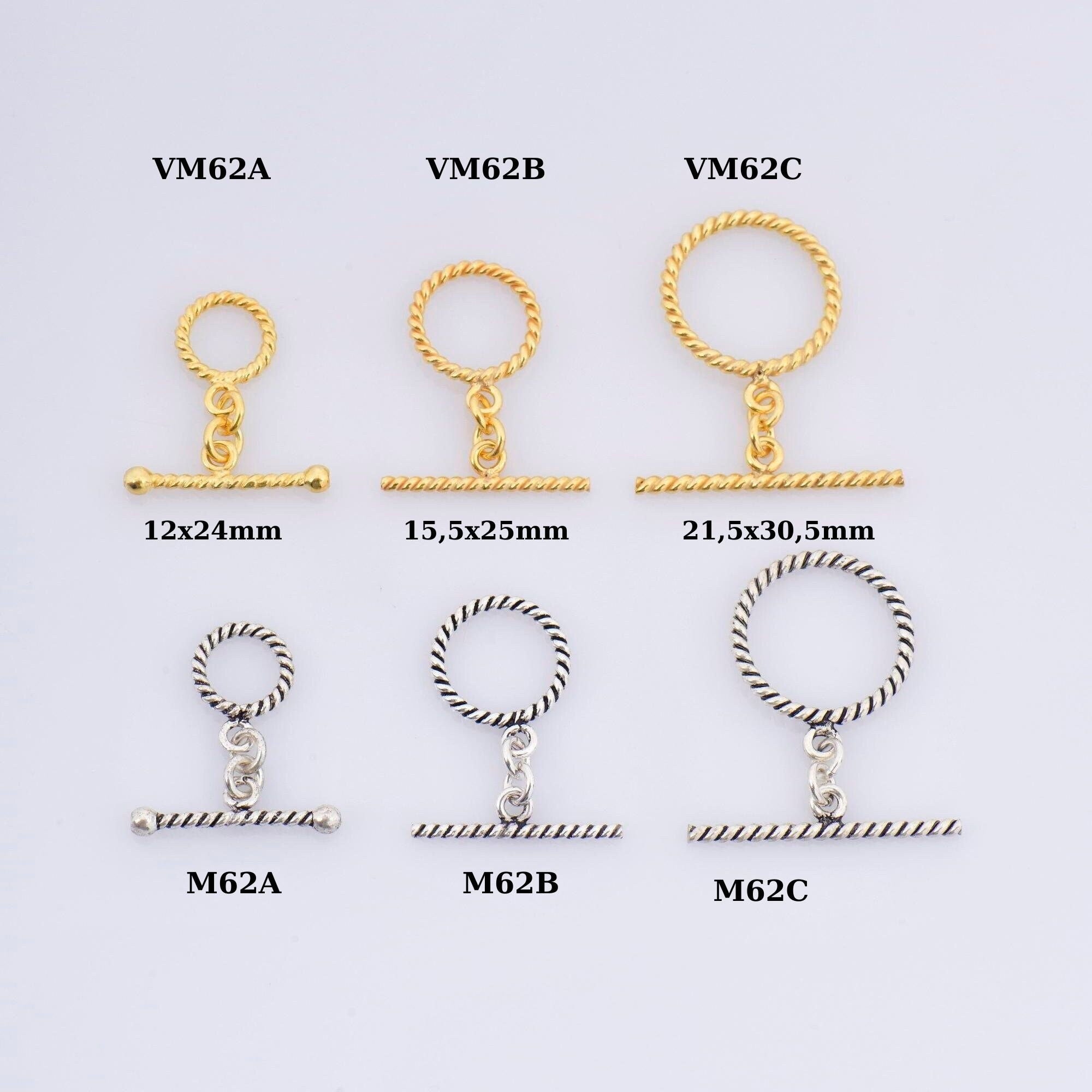 24K Gold Vermeil & 925 Silver Twisted Toggle Clasps, Silver Twisted Rope Design Toggle Clasp Set, Jewelry Supplies Findings, M/VM62A-C