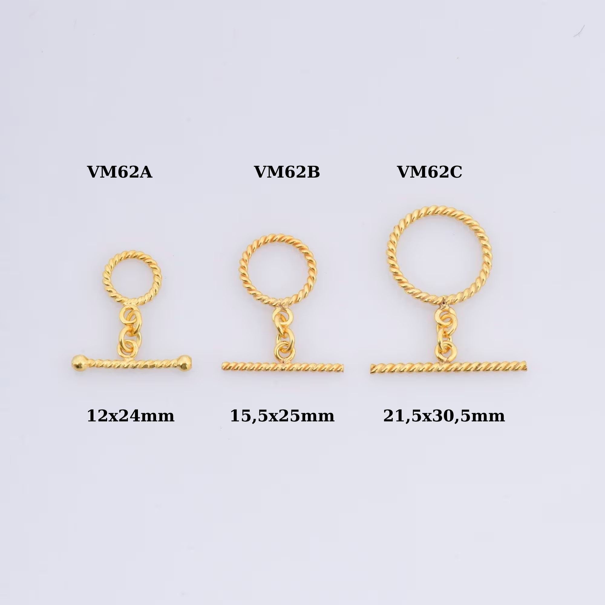 24K Gold Vermeil Twisted Toggle Clasps, 925 Silver Twisted Rope Design Toggle Clasp Set, Toggle Clasps, Jewelry Supplies, Findings, VM62A-C