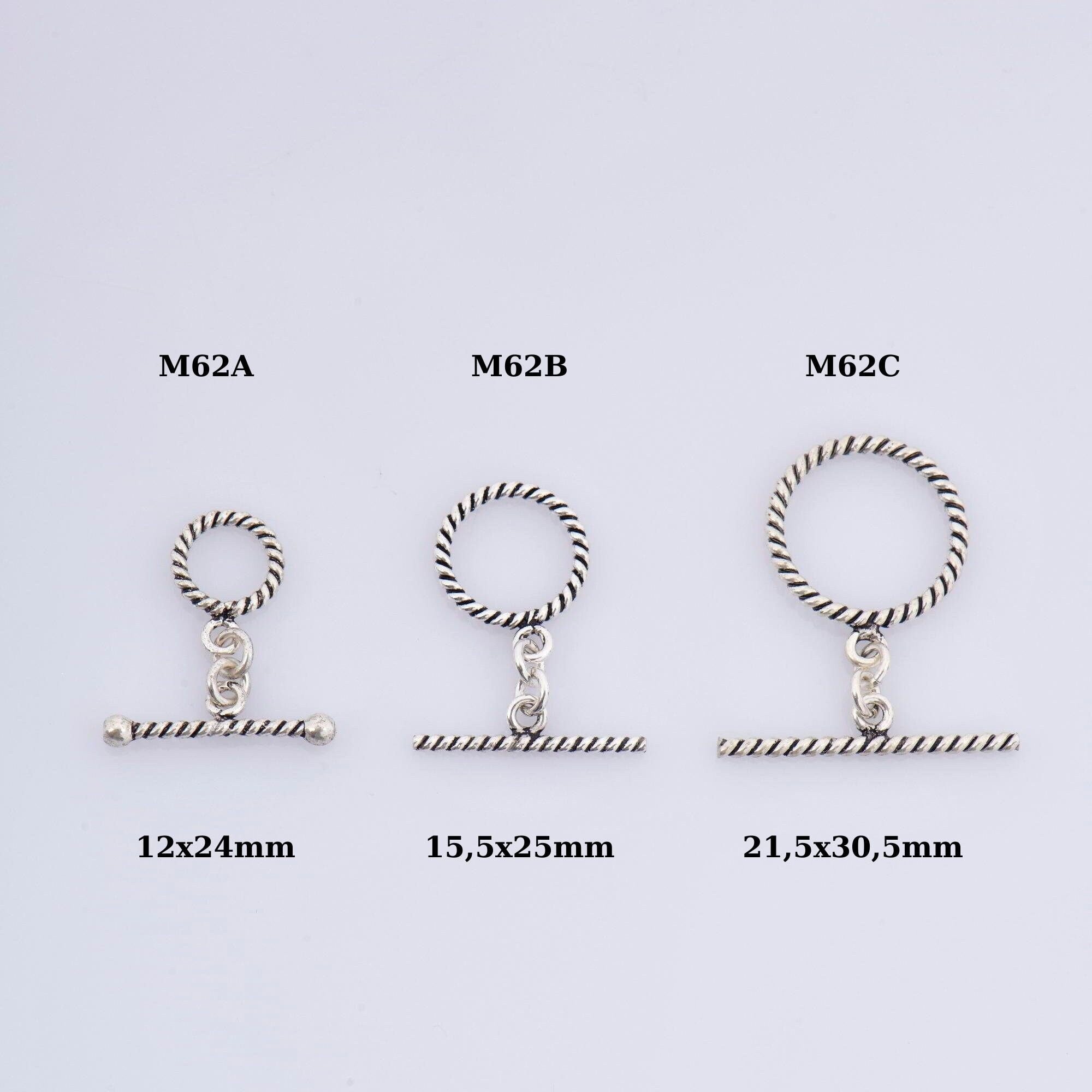 925 Sterling Silver Twisted Toggle Clasps, Twisted Rope Design Toggle Clasp Set, Silver Toggle Clasps, Jewelry Supplies Findings, M62A-C