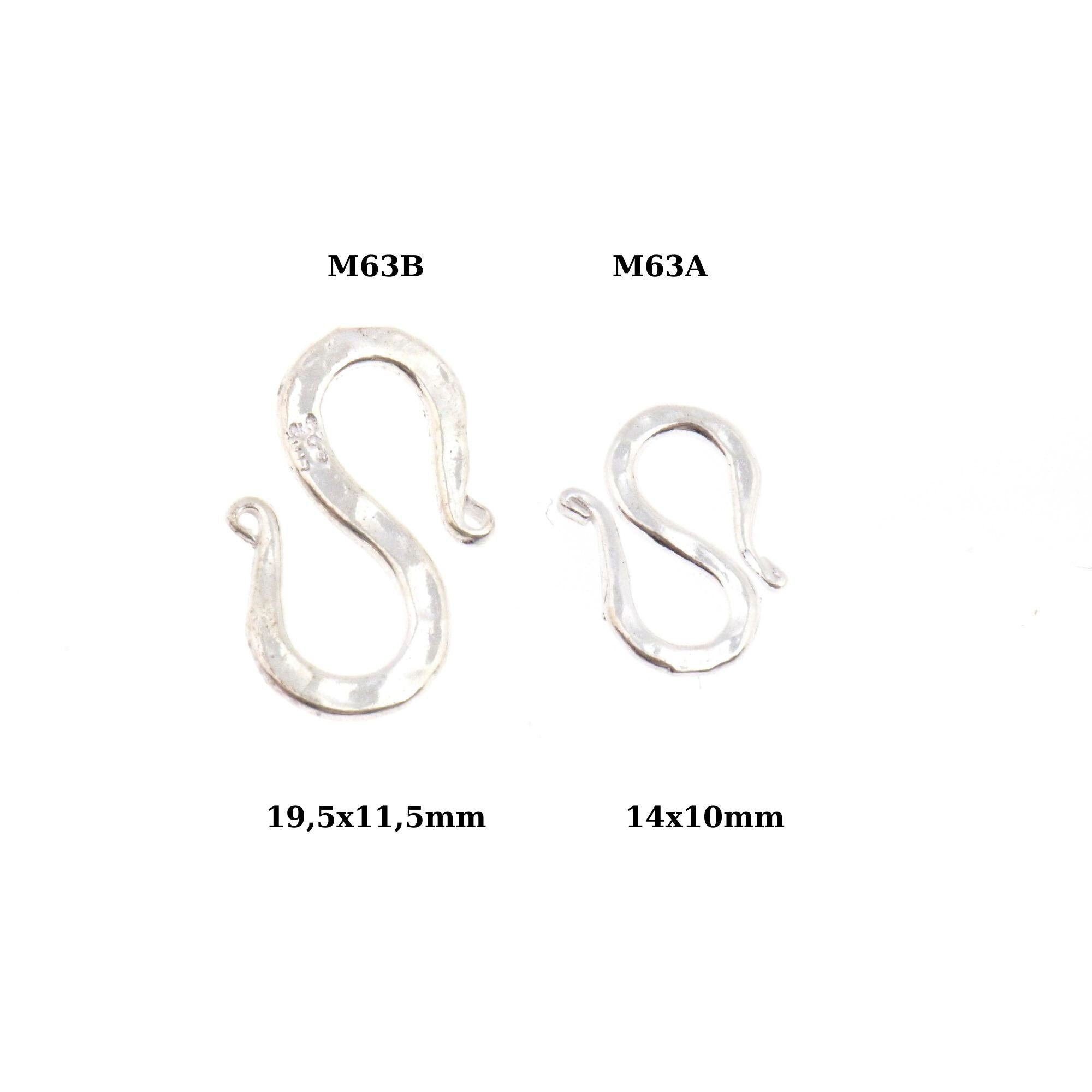 925 Sterling Silver S Clasps, Silver Hook Clasps, Solid Silver Connectors, Jewelry Making Supplies, Silver Jewelry Findings, M63A\B