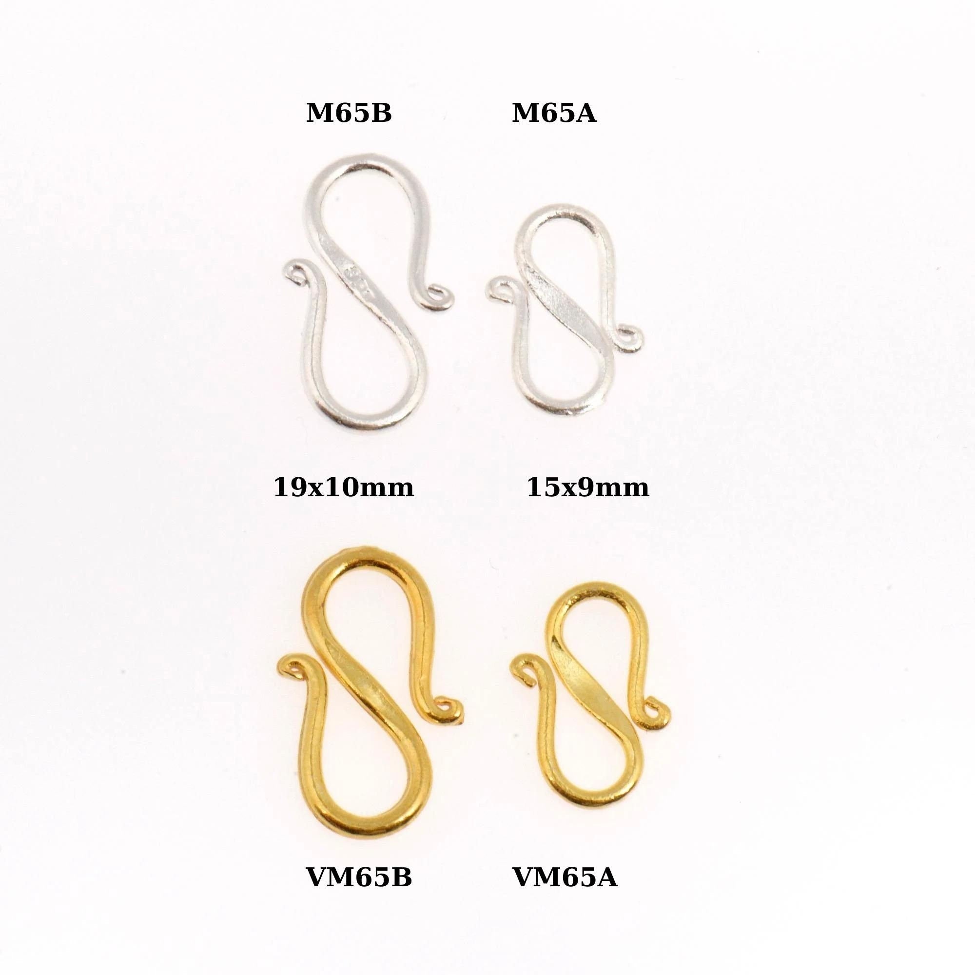 24K Gold Vermeil and 925 Silver S Clasps, Solid Silver Hook Clasps, Gold & Silver Connector, Jewelry Supplies, Jewelry Findings, M/VM65A-B