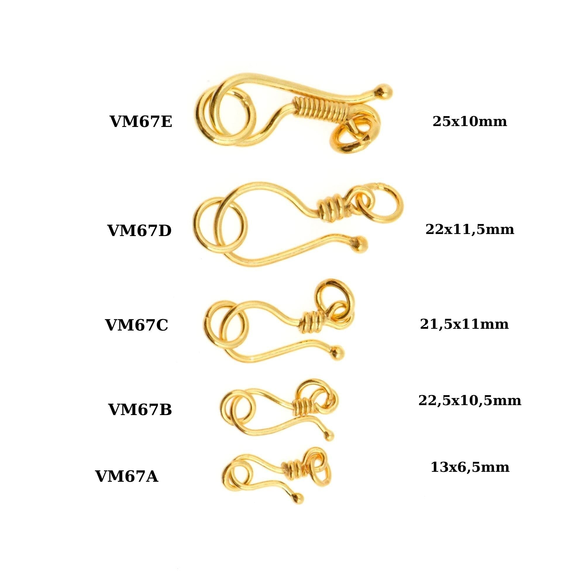 24K Gold Vermeil S Hook Clasps with Ring, 925 Silver Hook Clasps, 24K Gold Plated S Connectors, Jewelry Supplies, Jewelry Findings, VM67A-E