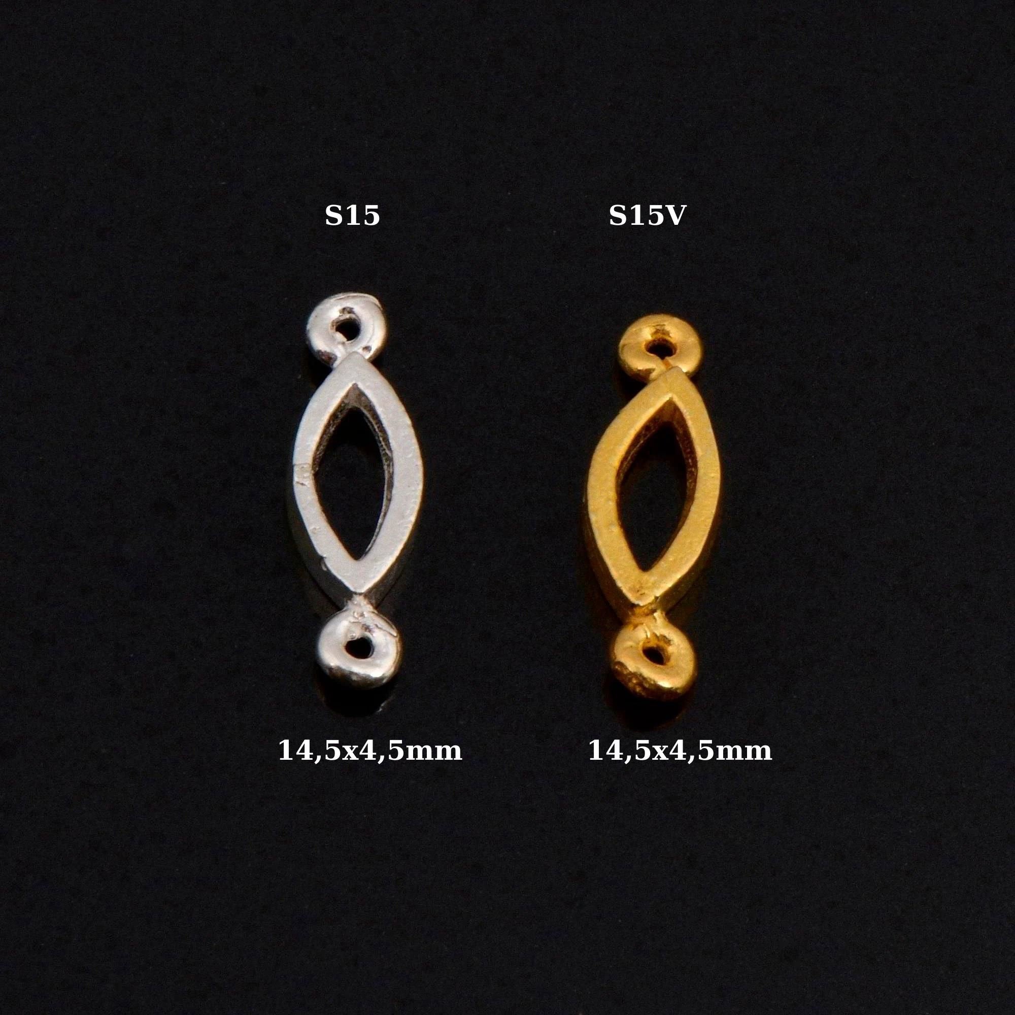 925 Sterling Silver & 24K Gold Vermeil Oval Connector Charms, Oval Blank Connector Charms, Connectors for Jewelry Making, S15V\S15