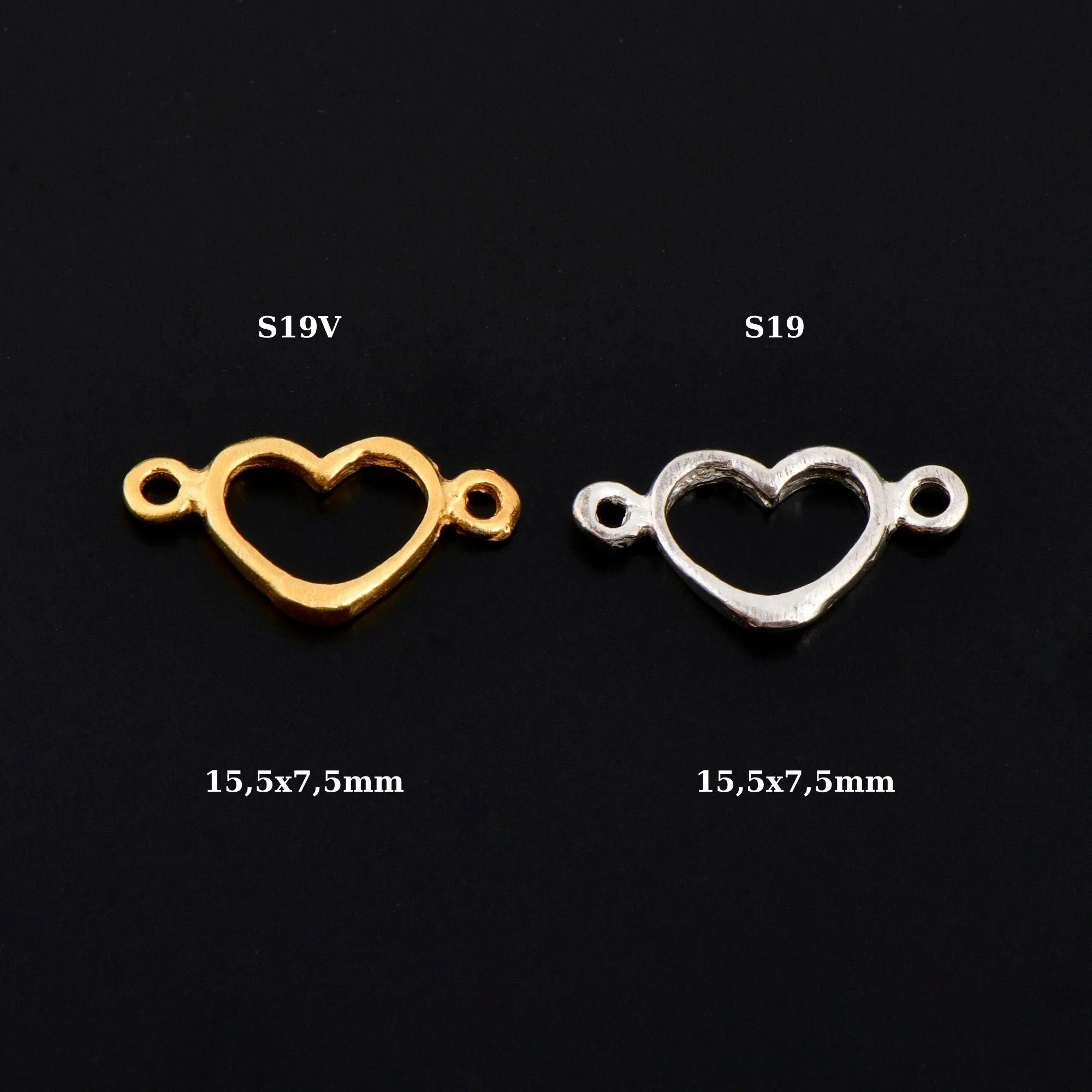 925 Sterling Silver & 24K Gold Vermeil Heart Connector Charms, Heart Shape Connector, Love Connector Charm, Jewelry Making, S19V/S19