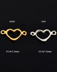 925 Sterling Silver & 24K Gold Vermeil Heart Connector Charms, Heart Shape Connector, Love Connector Charm, Jewelry Making, S19V/S19