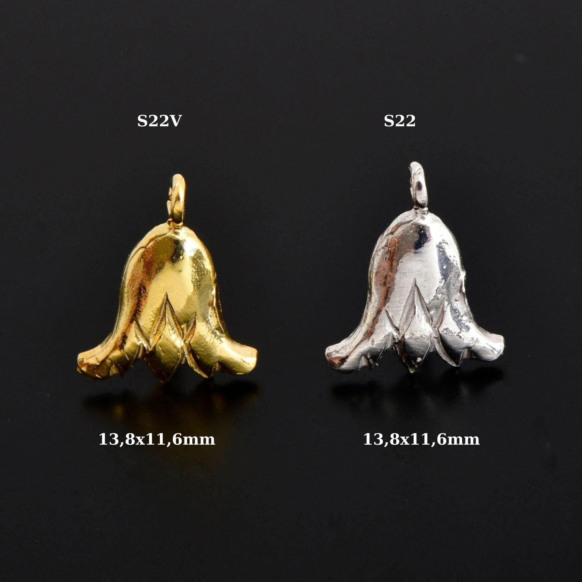 24K Gold Vermeil & 925 Silver Tulip Flower Earring Posts, Tulip Stud Earring With Loop, Earring Stud Component, Jewelry Finding, S22V/ S22