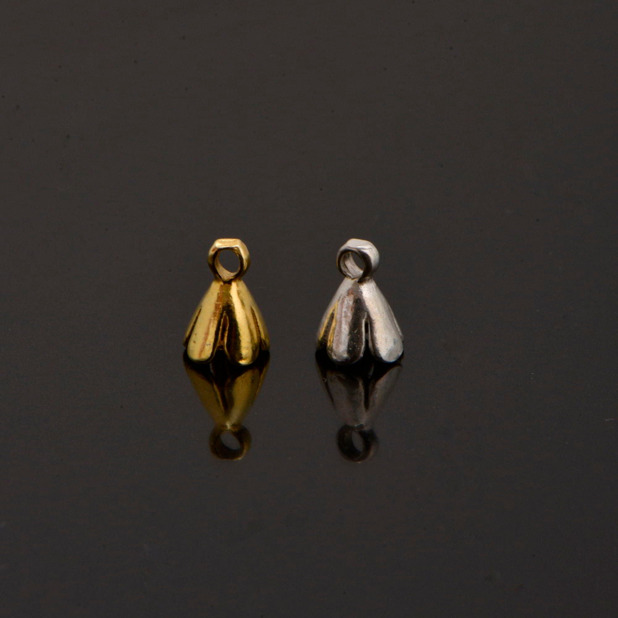 925 Sterling Silver and 24 K Gold Vermeil Peg Bail Hand Made Bead Caps for Half Drilled Beads, M75/VM75