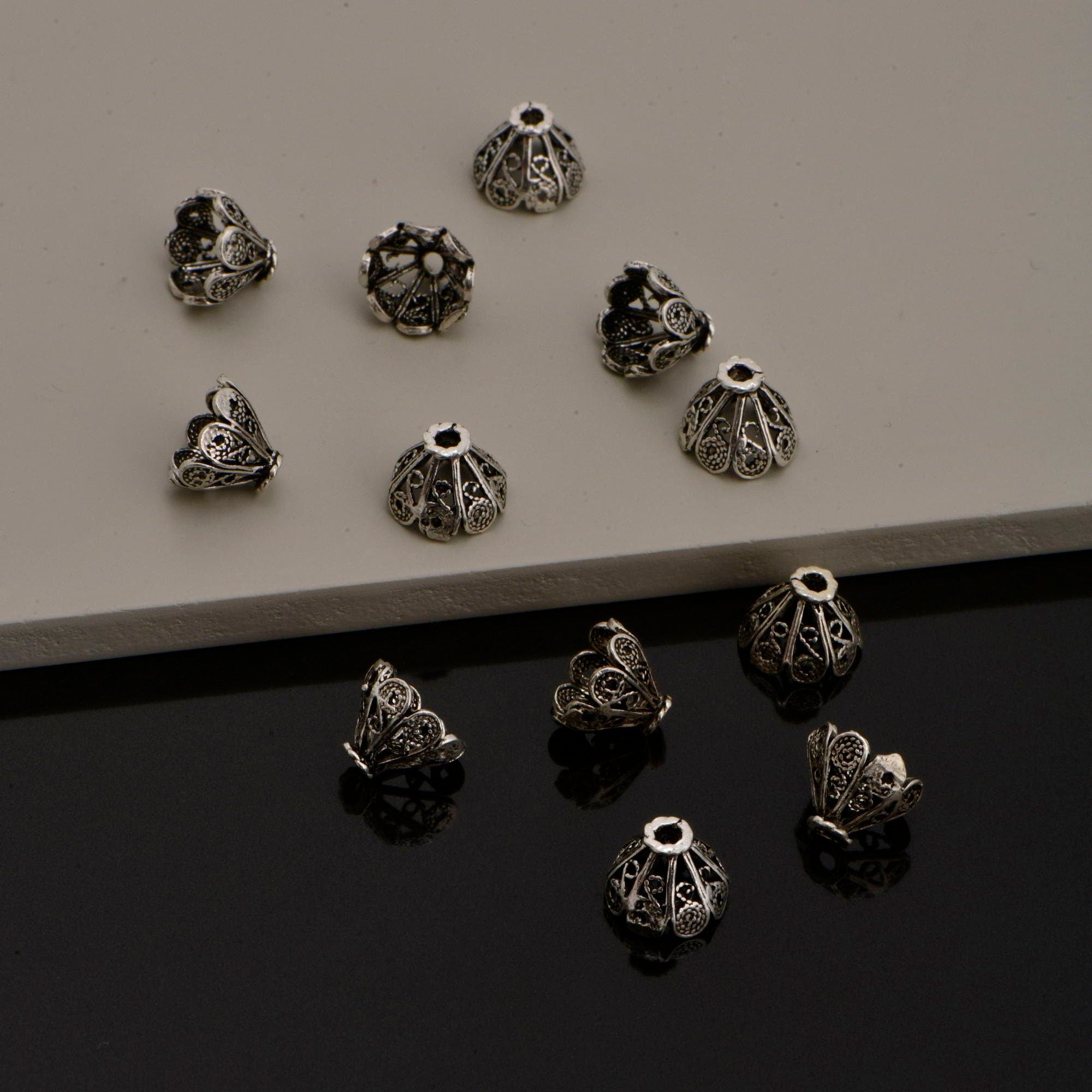 925 Sterling Silver Filigree Bead Caps, Handmade Silver Bead Caps in 24K Gold, Solid Silver Bead Caps, Spacer Bead Caps, Jewelry Supply, M81