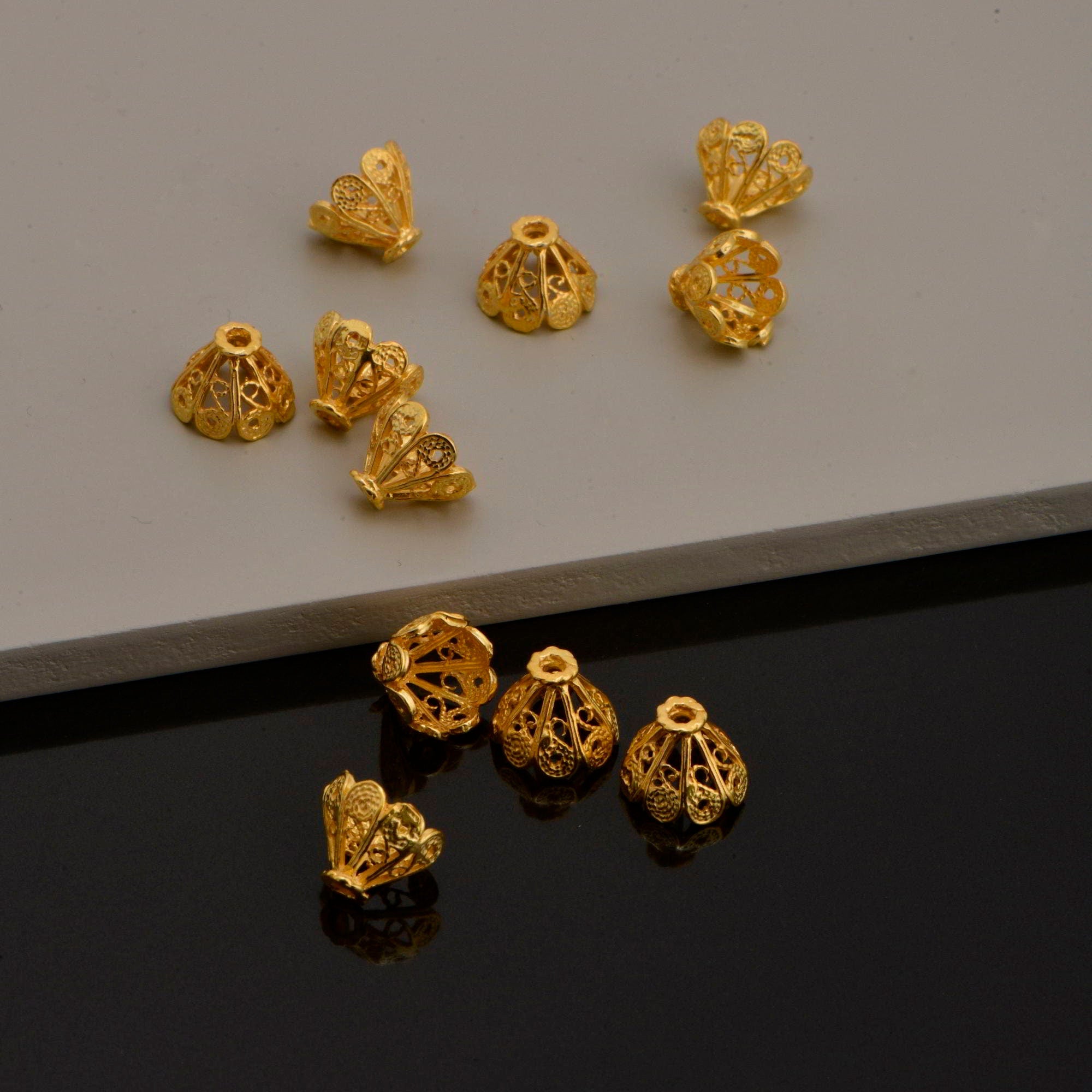 24K Gold Vermeil and 925 Silver Filigree Bead Caps, Handmade Bead Caps, Bead Caps, Spacer Bead Caps, Jewelry Supplies, M/VM81