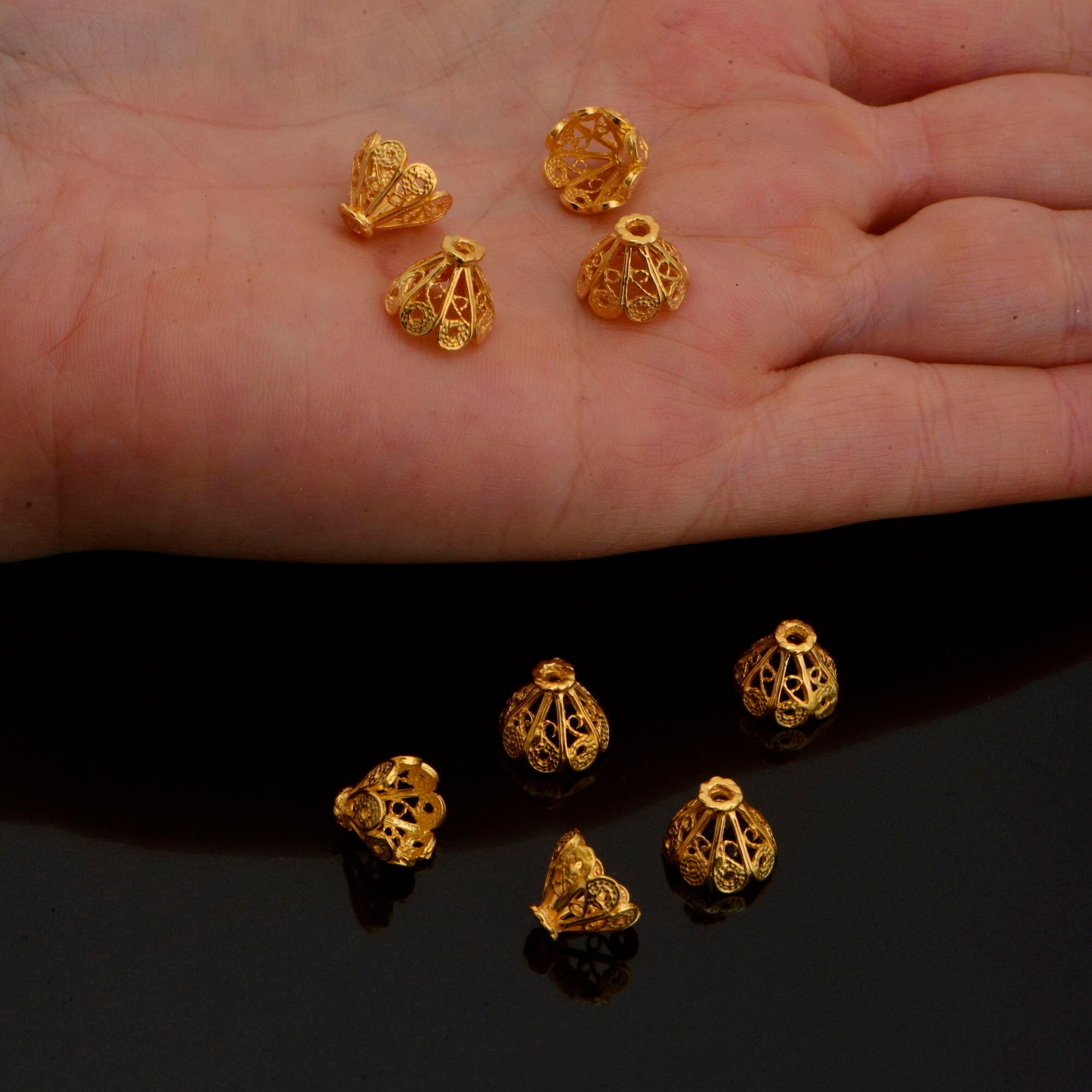 24K Gold Vermeil and 925 Silver Filigree Bead Caps, Handmade Bead Caps, Bead Caps, Spacer Bead Caps, Jewelry Supplies, M/VM81