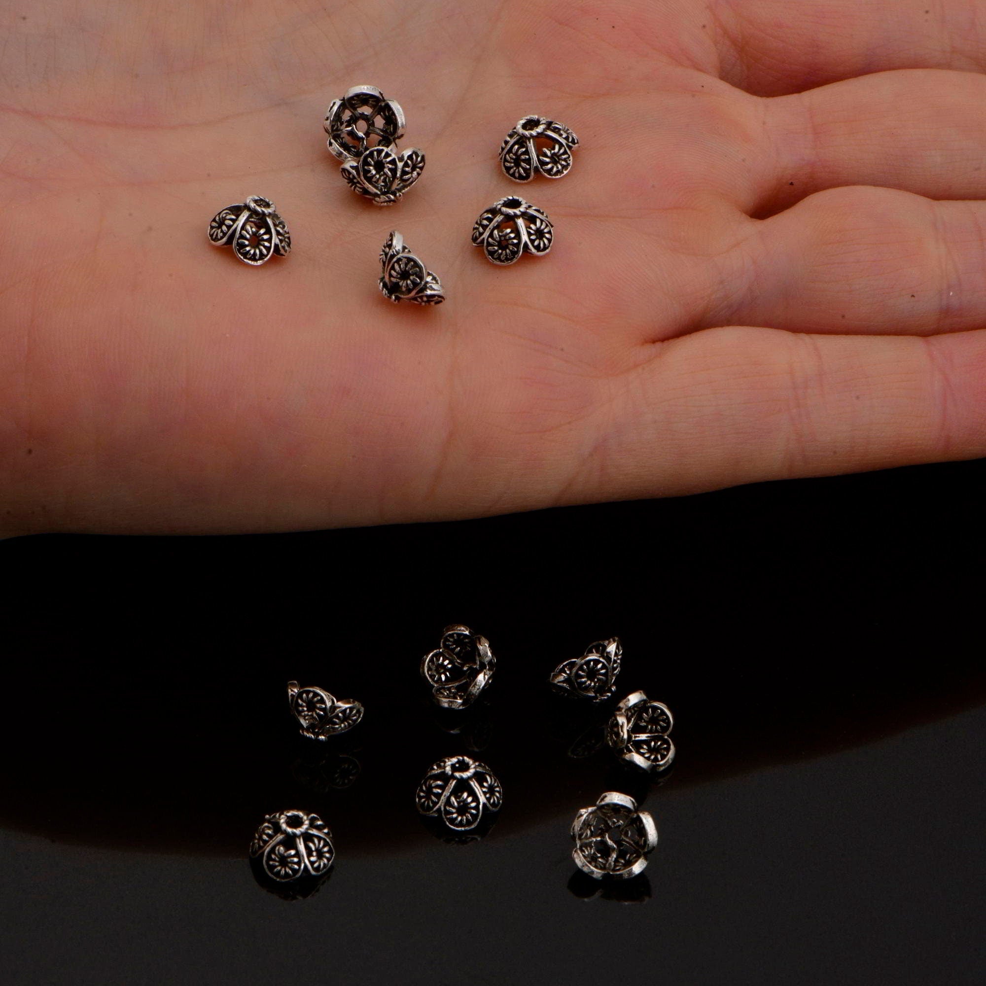 925 Sterling Silver Filigree Bead Caps, Handmade Silver Bead Caps, Solid Silver Bead Caps, Spacer Bead Caps, Jewelry Supply, M82
