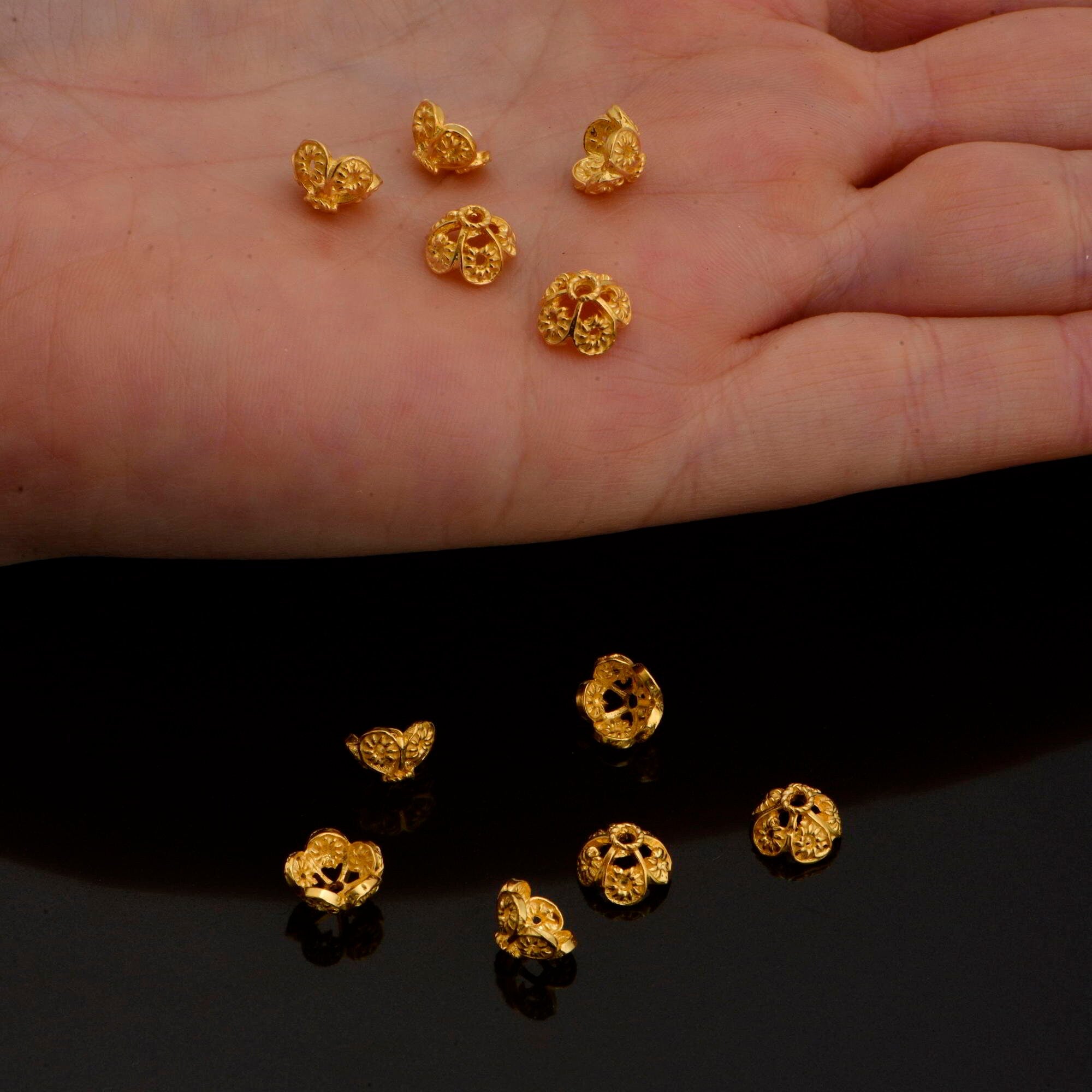 24K Gold Vermeil Filigree Bead Caps, Handmade Silver Bead Caps in 24K Gold, 925 Silver Bead Caps, Spacer Bead Caps, Jewelry Supplies, VM82