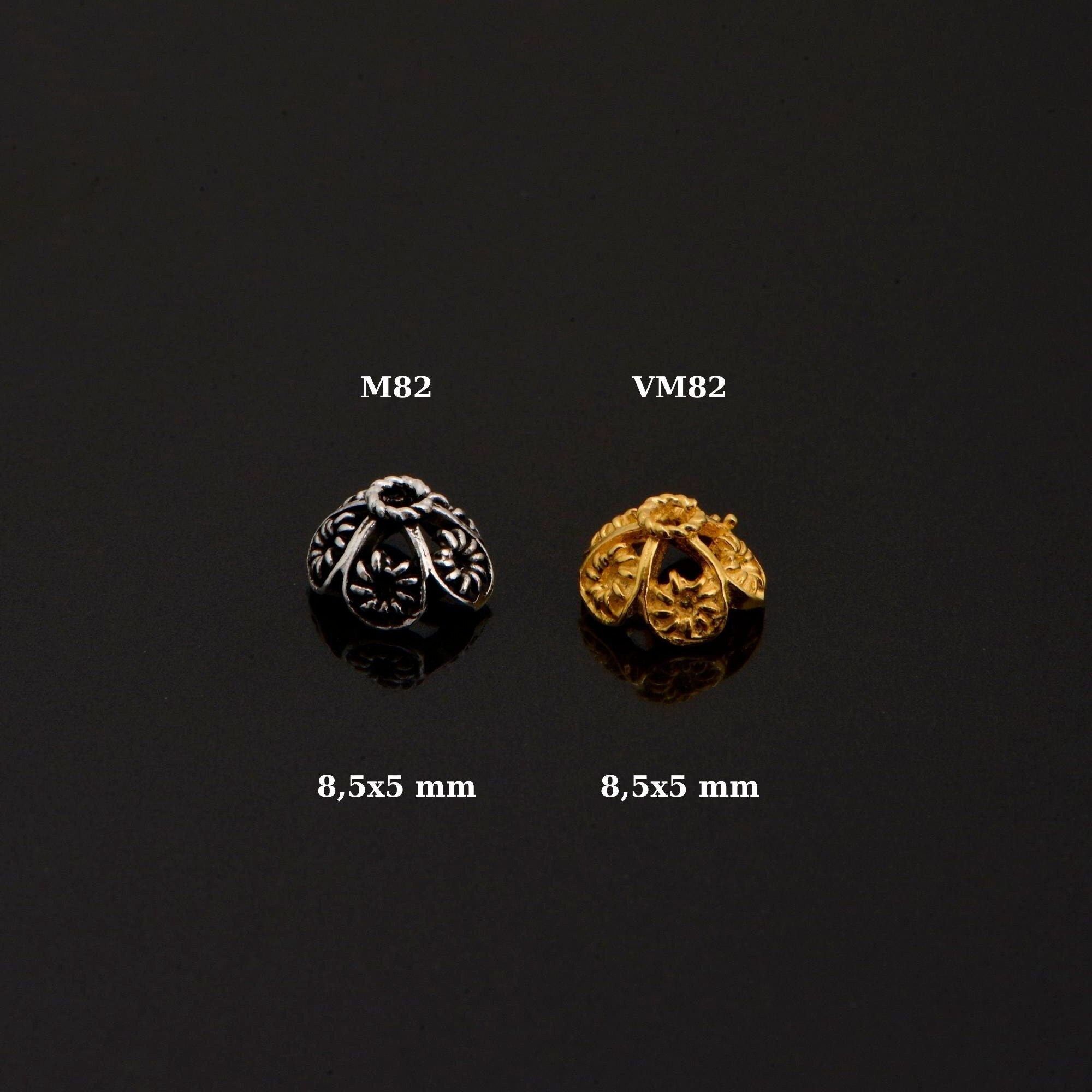24K Gold Vermeil and 925 Silver Filigree Bead Caps, Handmade Bead Caps, Flower Bead Caps, Spacer Bead Caps, Jewelry Supplies, M/VM82