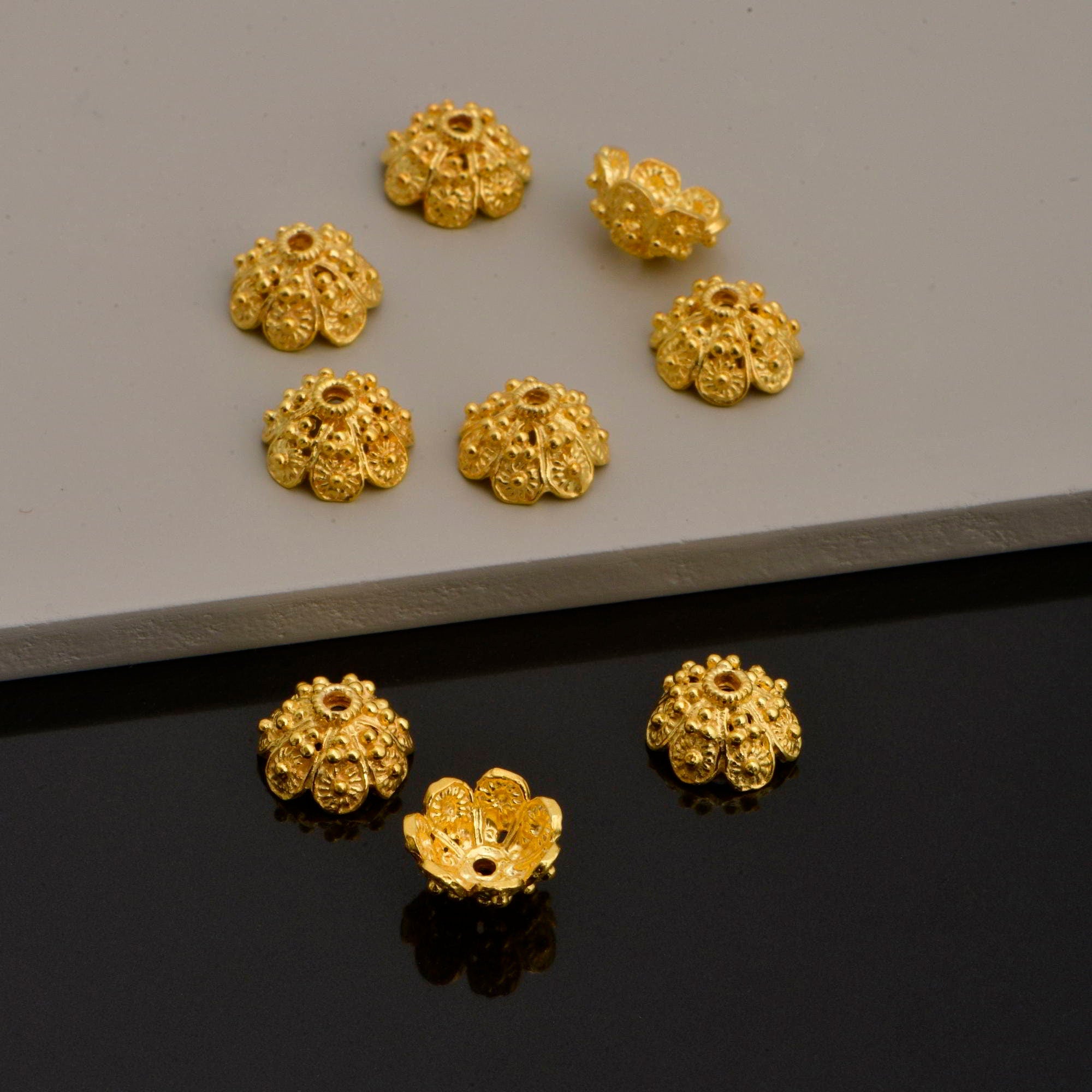 24K Gold Vermeil and 925 Silver Filigree Bead Caps, Handmade Silver Bead Caps, Gold Bead Caps, Spacer Bead Caps, Jewelry Supplies, M/VM85