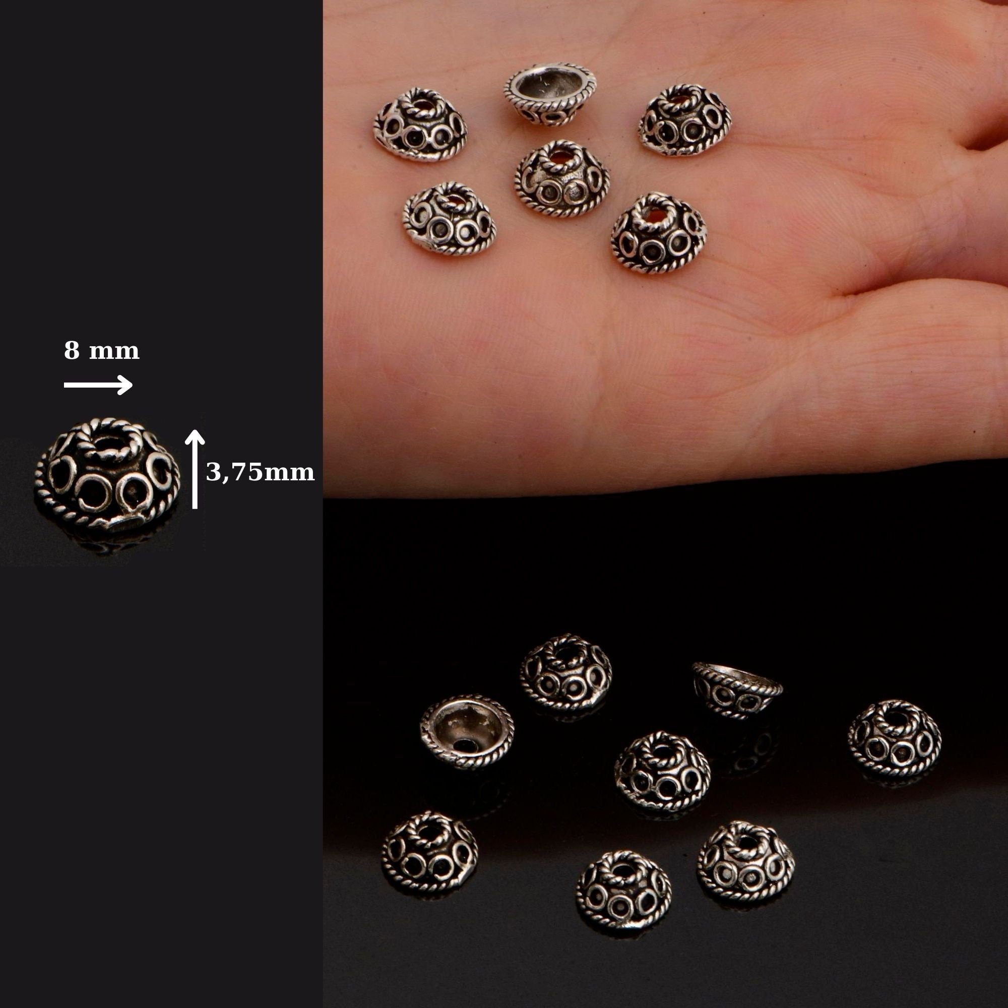 925 Sterling Silver Filigree Bead Caps, Handmade Silver Bead Caps, Solid Silver Bead Caps, Spacer Bead Caps, Jewelry Supply, M86