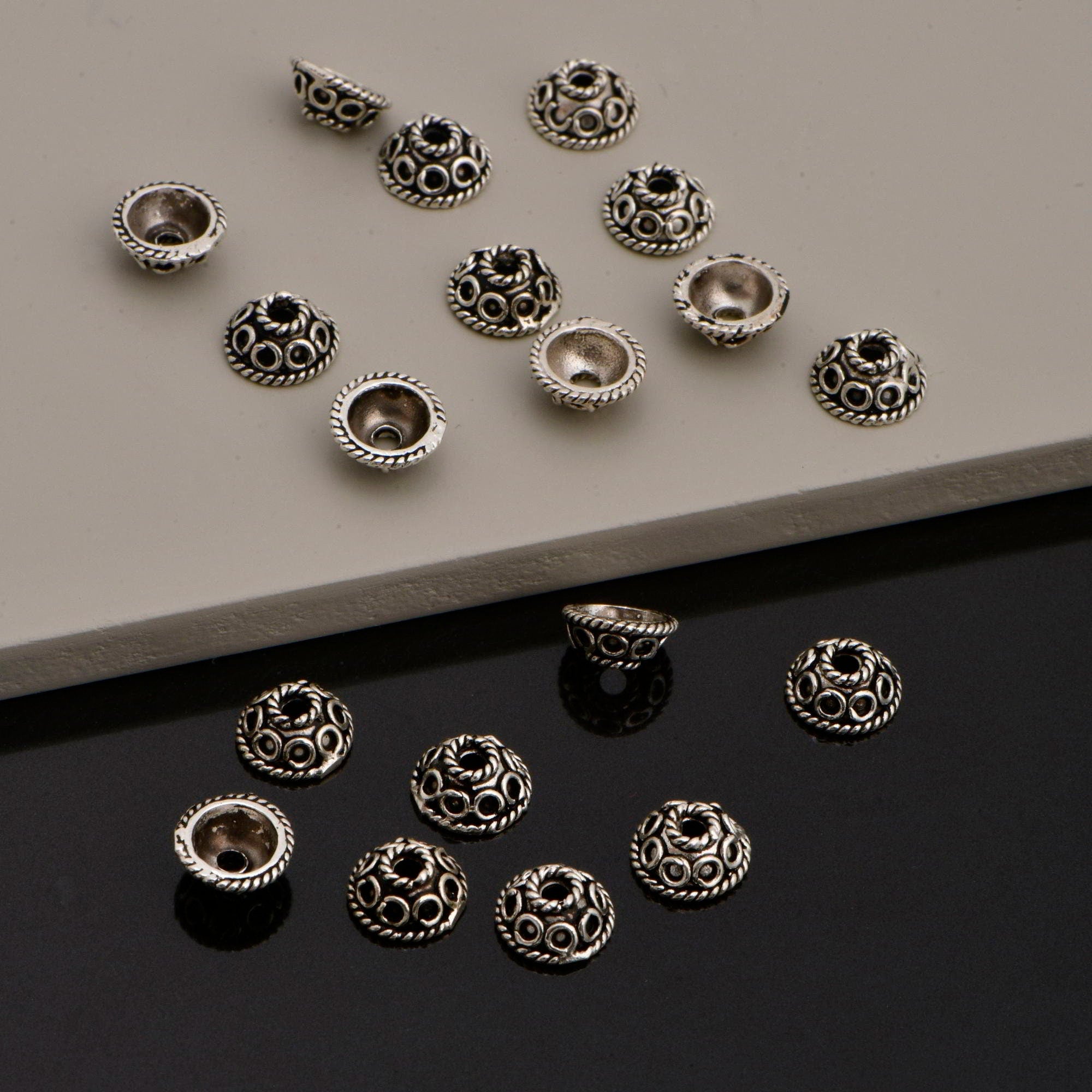 925 Sterling Silver Filigree Bead Caps, Handmade Silver Bead Caps, Solid Silver Bead Caps, Spacer Bead Caps, Jewelry Supply, M86