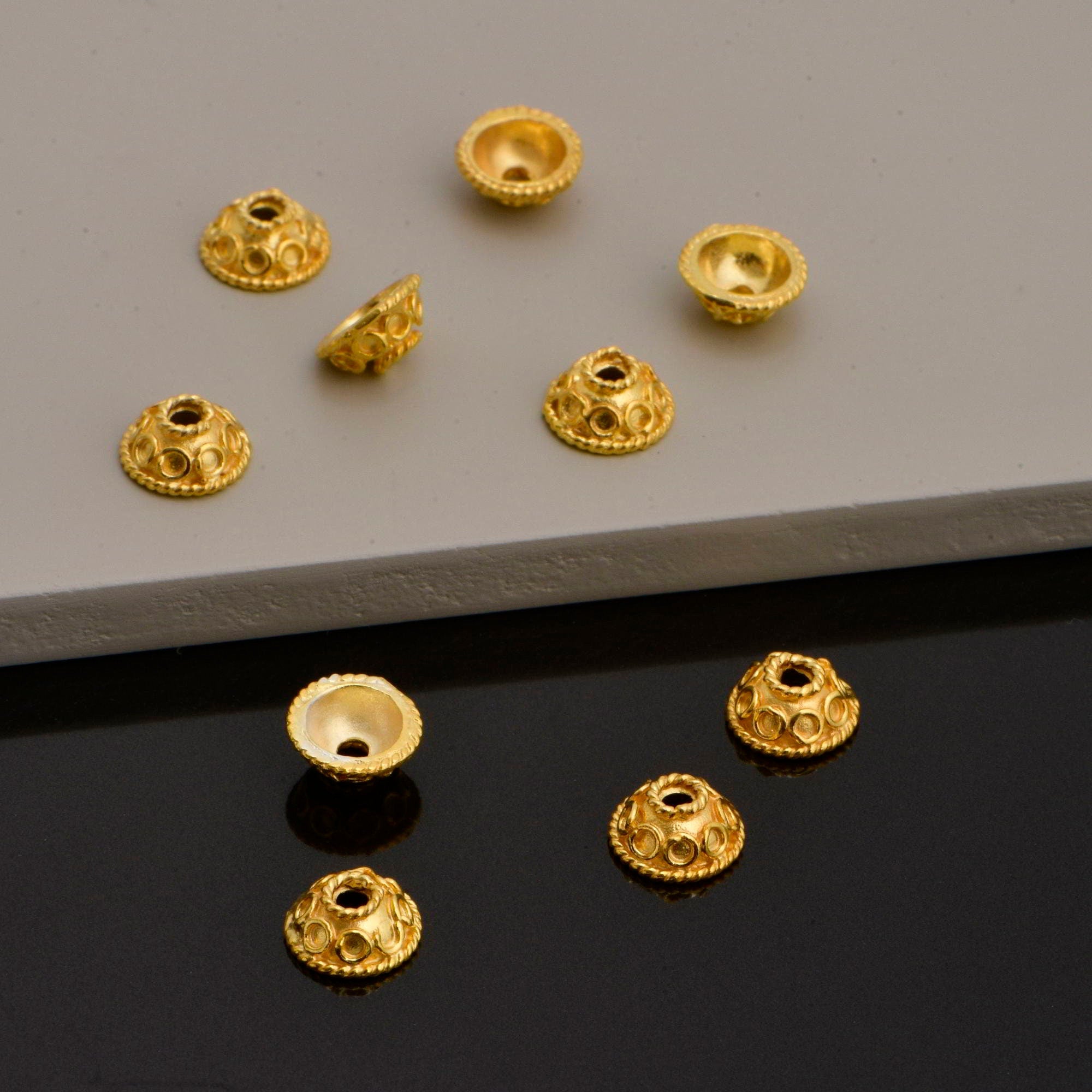 24K Gold Vermeil Filigree Bead Caps, Handmade Silver Bead Caps in 24K Gold, 925 Silver Bead Caps, Spacer Bead Caps, Jewelry Supplies, VM86