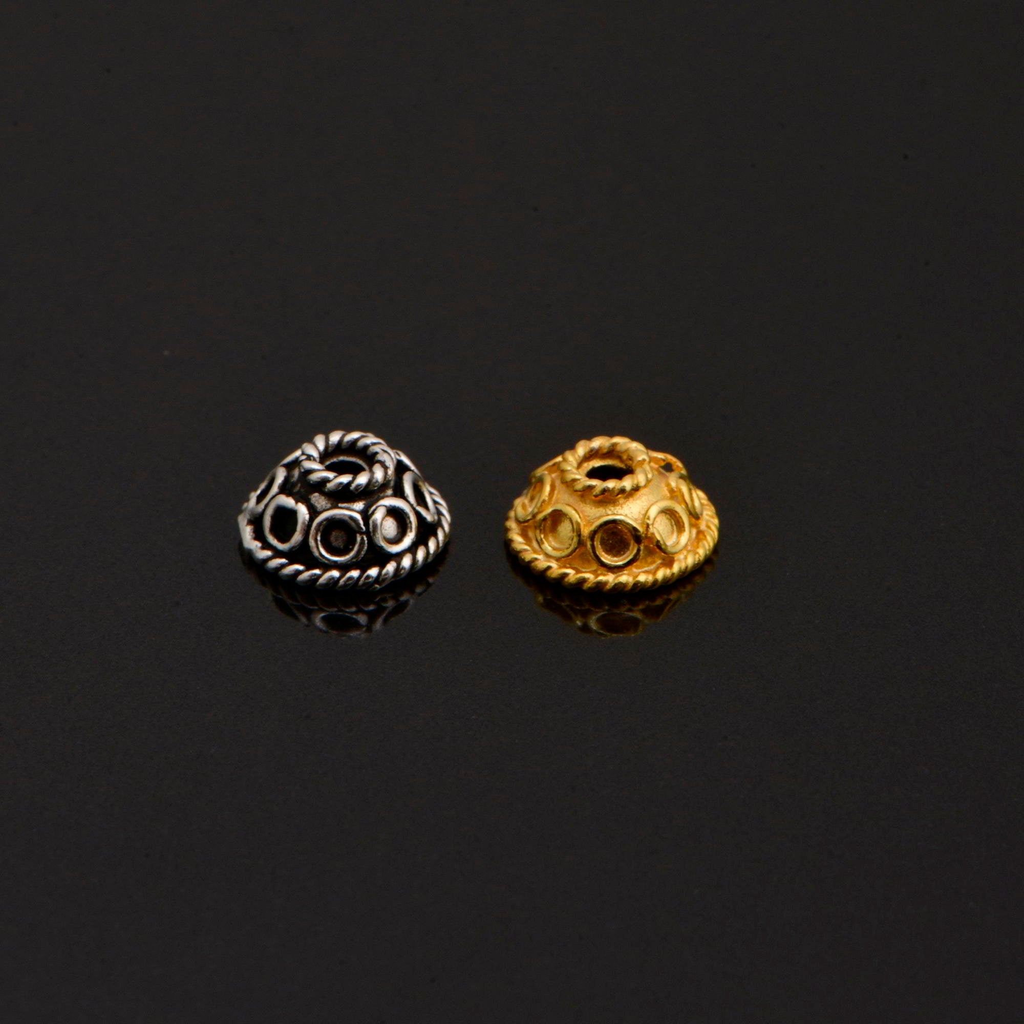 24K Gold Vermeil and 925 Silver Filigree Bead Caps, Handmade Silver Bead Caps, Gold Bead Caps, Spacer Bead Caps, Jewelry Supplies, M/VM86
