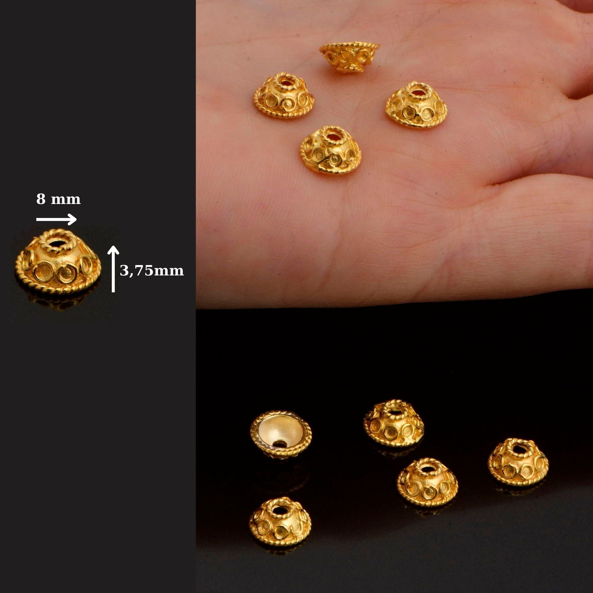 24K Gold Vermeil and 925 Silver Filigree Bead Caps, Handmade Silver Bead Caps, Gold Bead Caps, Spacer Bead Caps, Jewelry Supplies, M/VM86