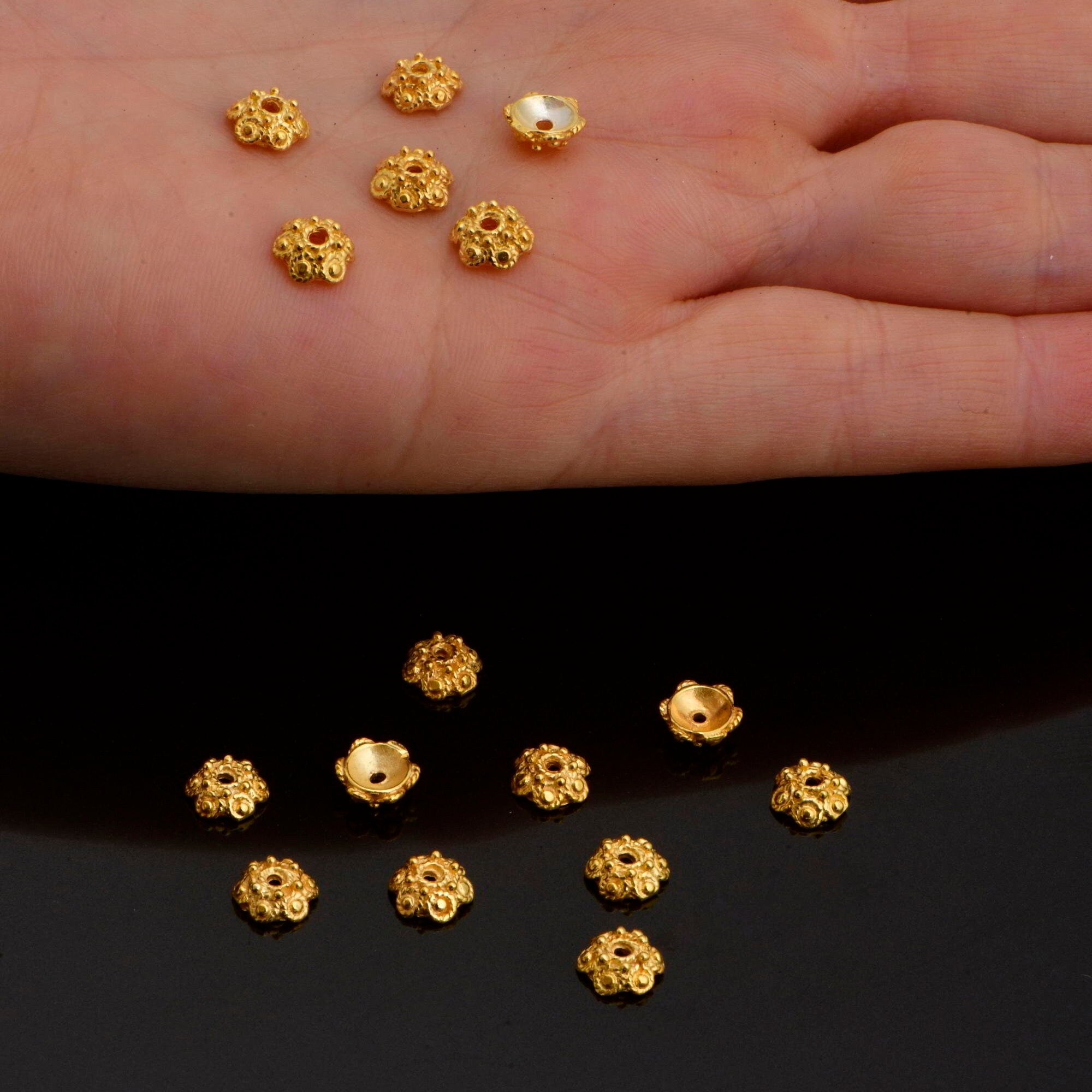 24K Gold Vermeil Filigree Bead Caps, Handmade Silver Bead Caps in 24K Gold, 925 Silver Bead Caps, Spacer Bead Caps, Jewelry Supplies, VM87