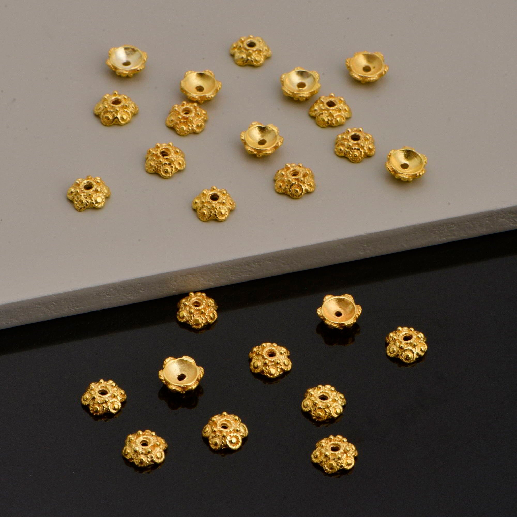 24K Gold Vermeil and 925 Silver Filigree Bead Caps, Handmade Silver Bead Caps, Gold Bead Caps, Spacer Bead Caps, Jewelry Supplies, M/VM87