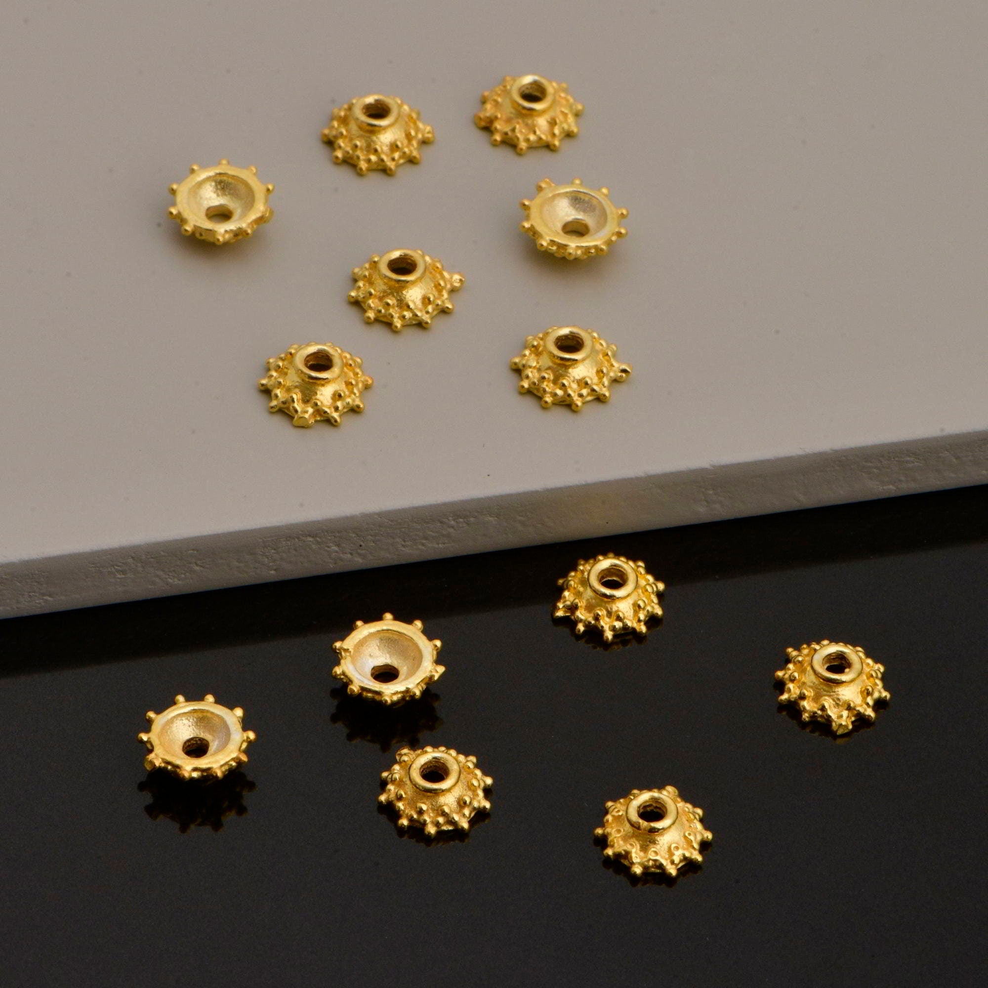 24K Gold Vermeil Filigree Bead Caps, Handmade Silver Bead Caps in 24K Gold, 925 Silver Bead Caps, Spacer Bead Caps, Jewelry Supplies, VM88