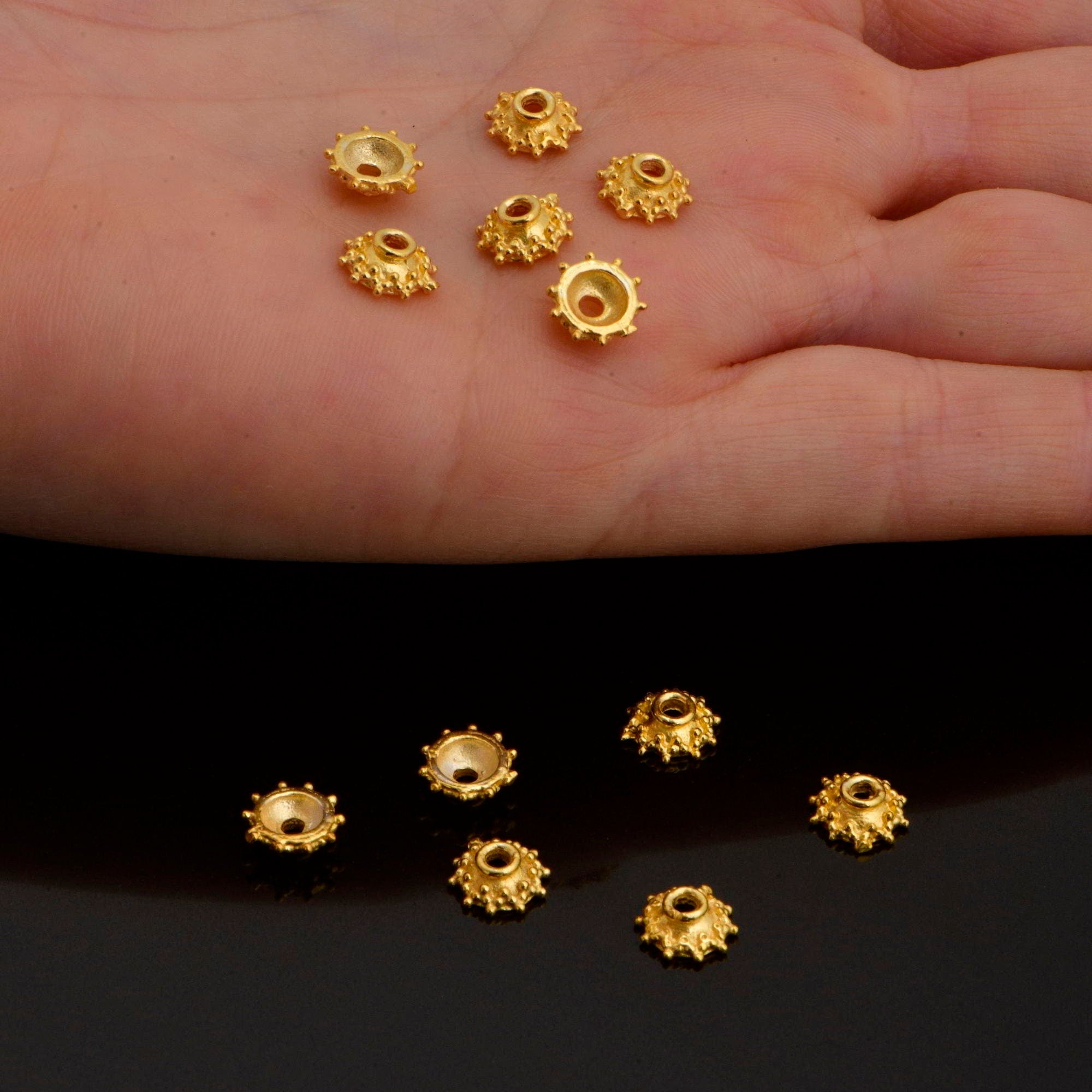 24K Gold Vermeil and 925 Silver Filigree Bead Caps, Handmade Silver Bead Caps, Gold Bead Caps, Spacer Bead Caps, Jewelry Supplies, M/VM88