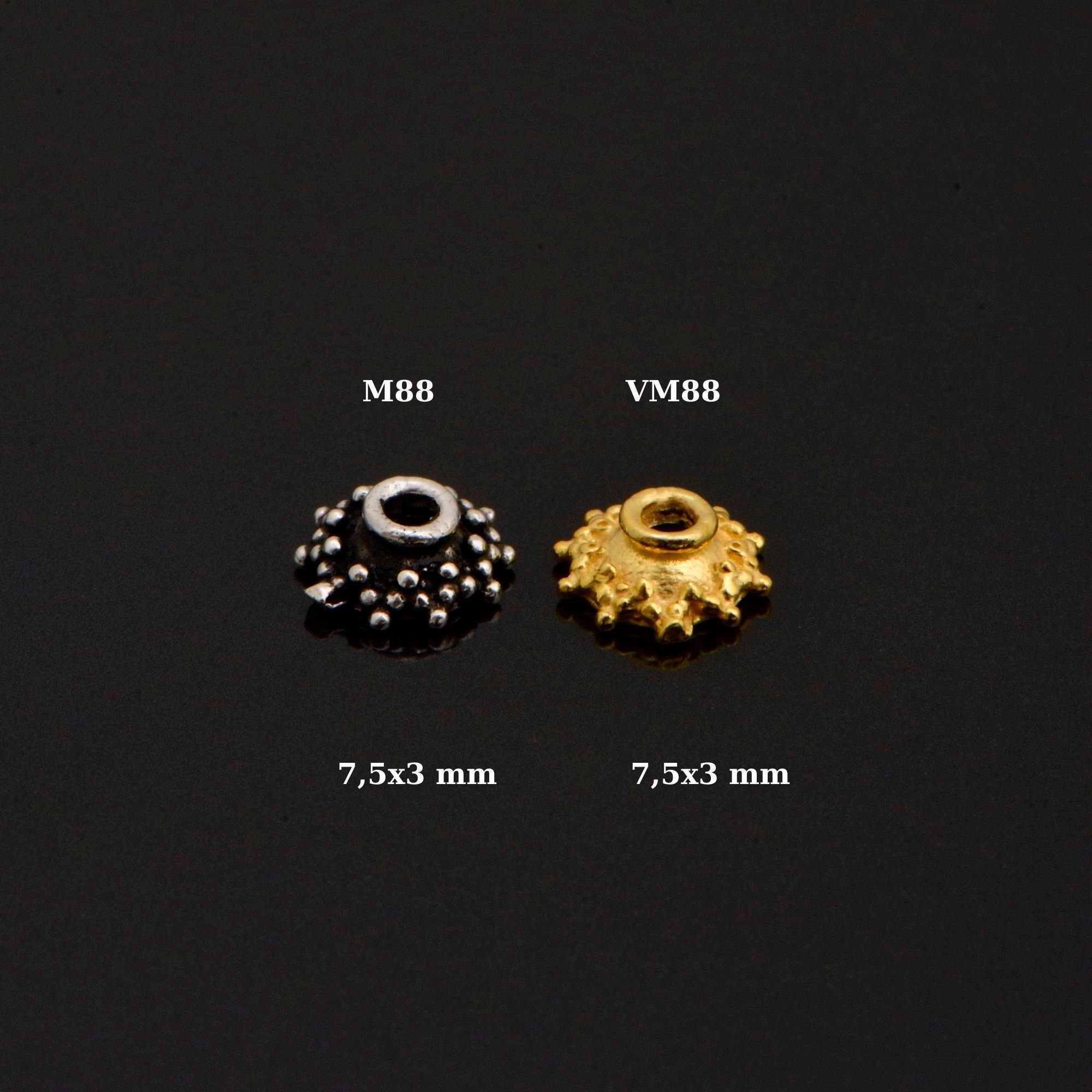 24K Gold Vermeil and 925 Silver Filigree Bead Caps, Handmade Silver Bead Caps, Gold Bead Caps, Spacer Bead Caps, Jewelry Supplies, M/VM88