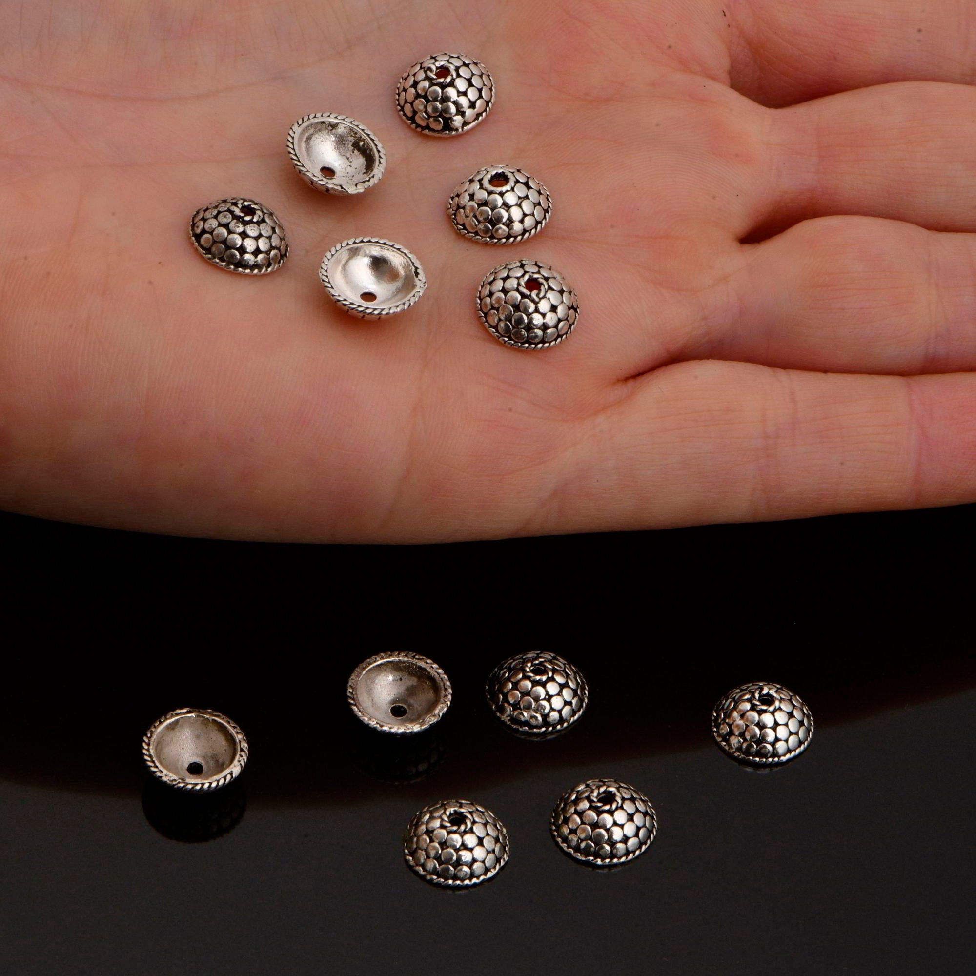 925 Sterling Silver Handmade Bead Caps, Studded Solid Silver Bead Caps, 925 Silver Bead Caps, Jewelry Supplies, M89