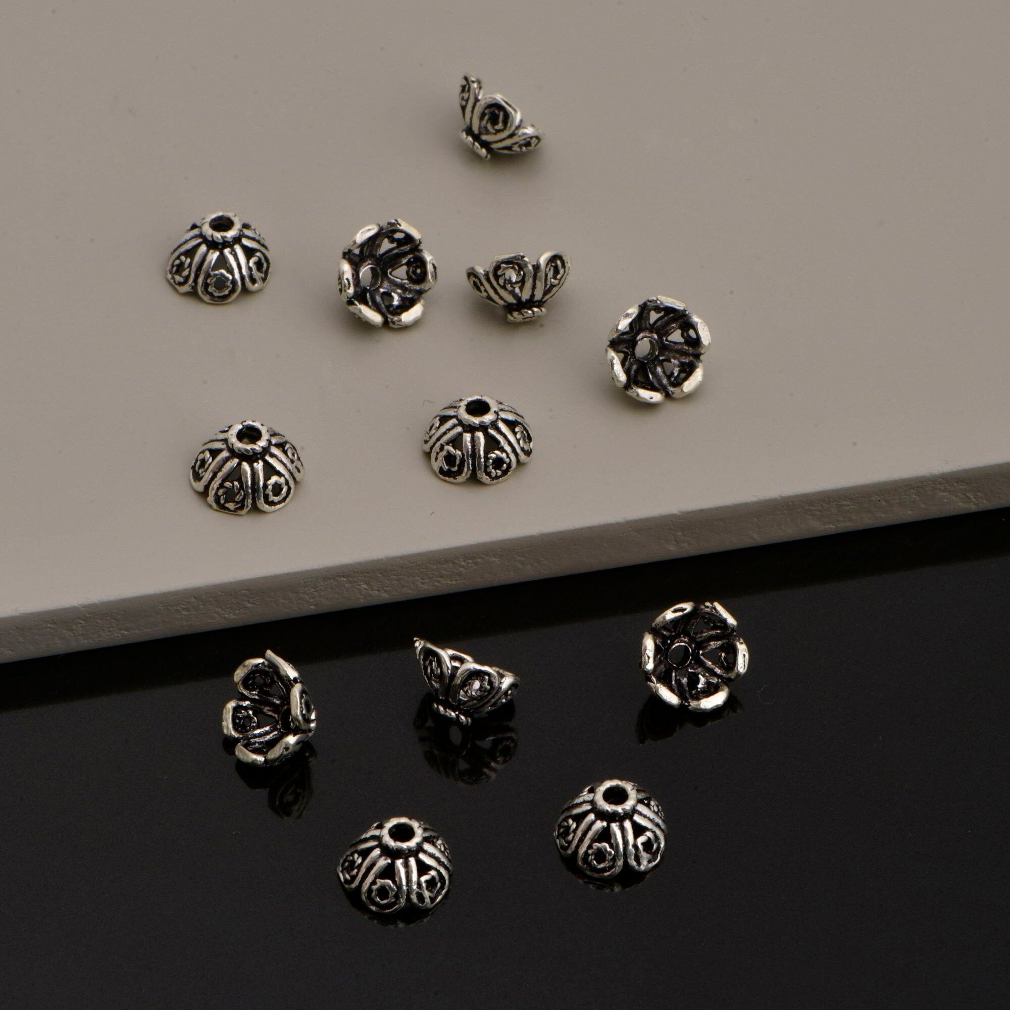 925 Sterling Silver Filigree Bead Caps, Handmade Silver Bead Caps, Solid Silver Bead Caps, Spacer Bead Caps, Jewelry Supply, M90