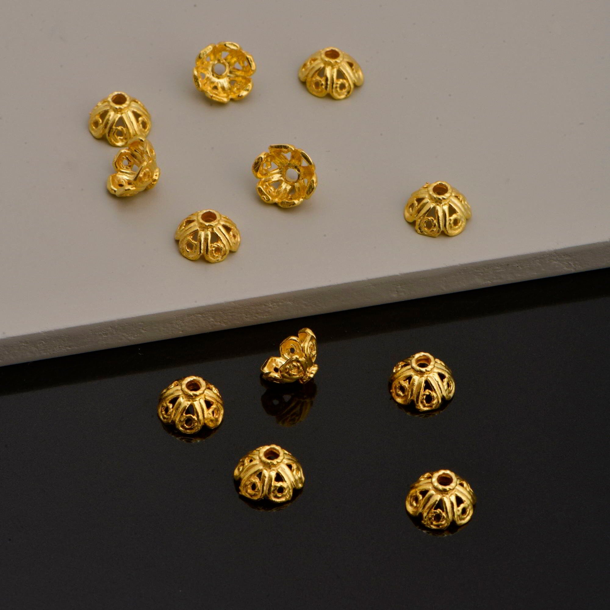 24K Gold Vermeil and 925 Silver Filigree Bead Caps, Handmade Silver Bead Caps, Gold Bead Caps, Spacer Bead Caps, Jewelry Supplies, M/VM90