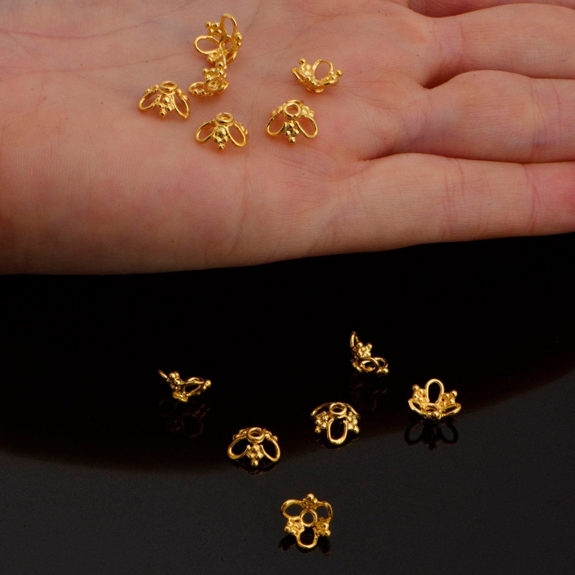 24K Gold Vermeil Filigree Bead Caps, Handmade Silver Bead Caps in 24K Gold, 925 Silver Bead Caps, Spacer Bead Caps, Jewelry Supplies, VM91