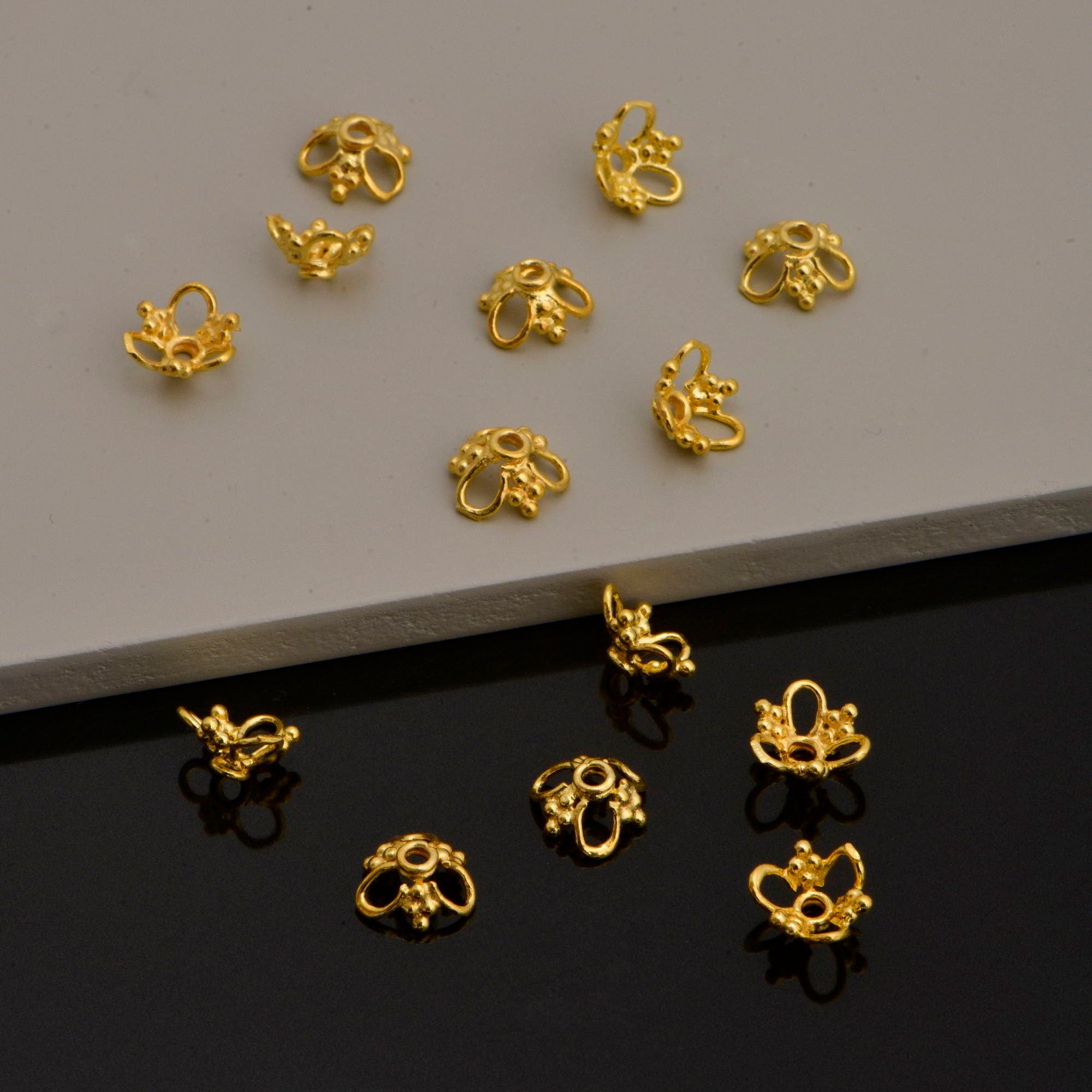 24K Gold Vermeil Filigree Bead Caps, Handmade Silver Bead Caps in 24K Gold, 925 Silver Bead Caps, Spacer Bead Caps, Jewelry Supplies, VM91