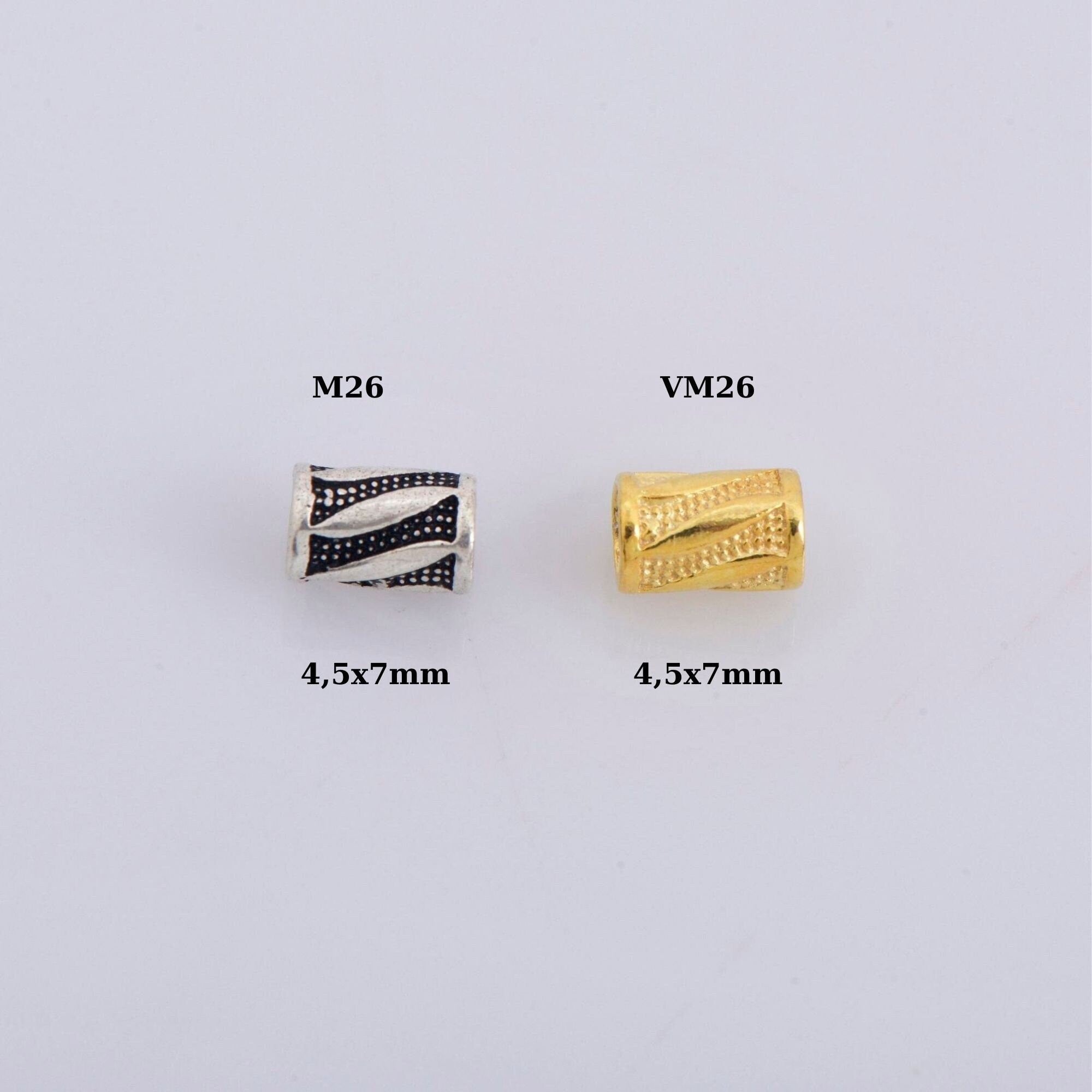 24K Gold Vermeil & 925 Silver Tube Beads, Antique Silver Tube Beads in Gold, Spacer Tube Beads, Tube Beads For Jewelry Making, M/VM26